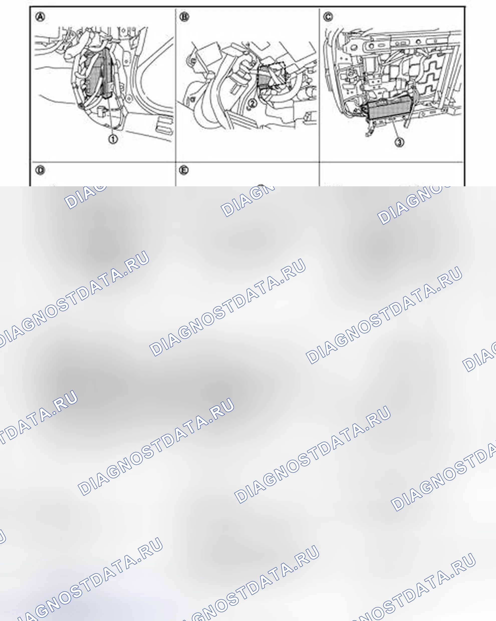 Рис. 31: ФУНКЦИЯ Питание WALK-IN: Расположение компонентов. Infiniti Q60 I