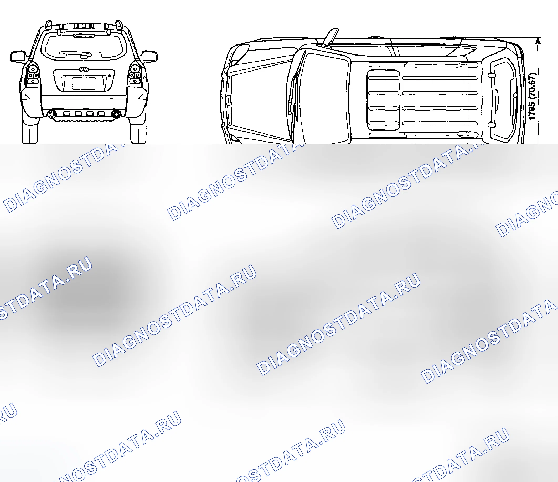Рис. 44: КОРПУС - РАЗМЕРЫ. Hyundai Tucson I