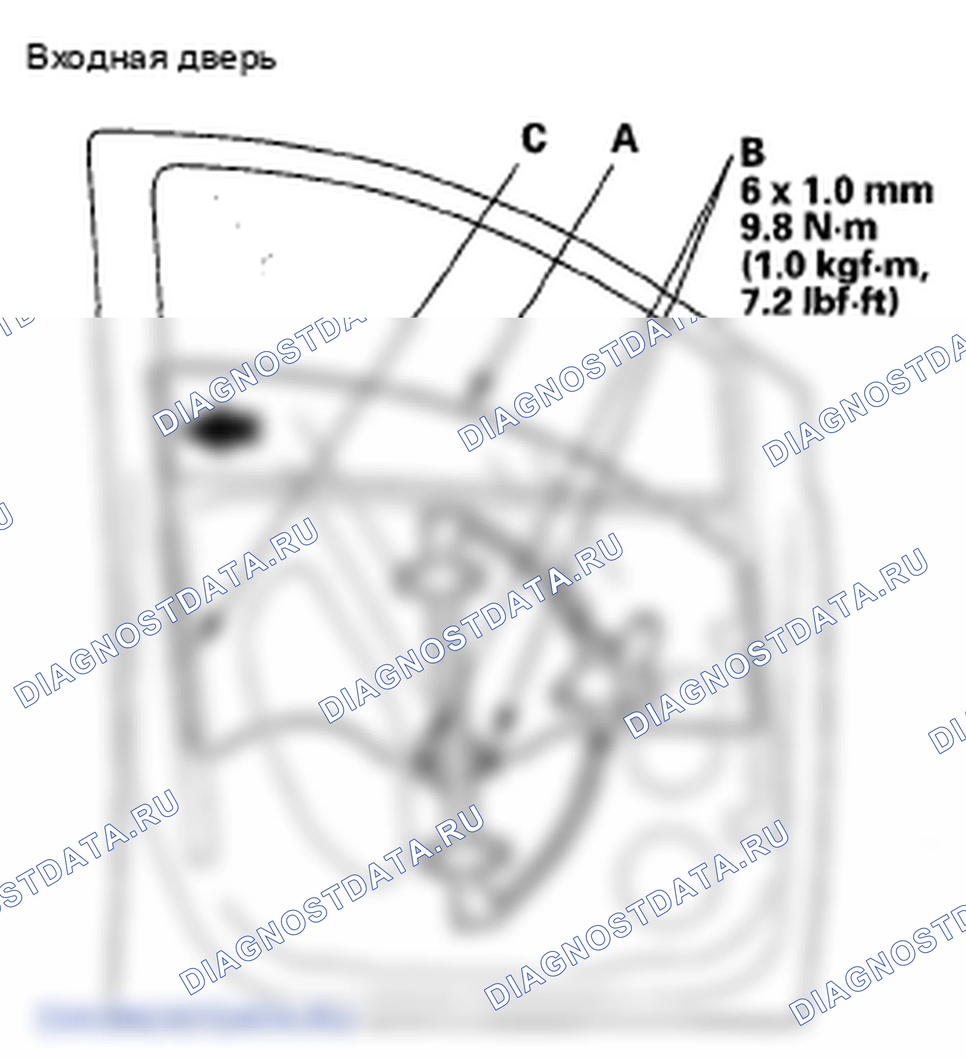 Рис. 29: Регулировка стекла передней двери. Honda Odyssey IV