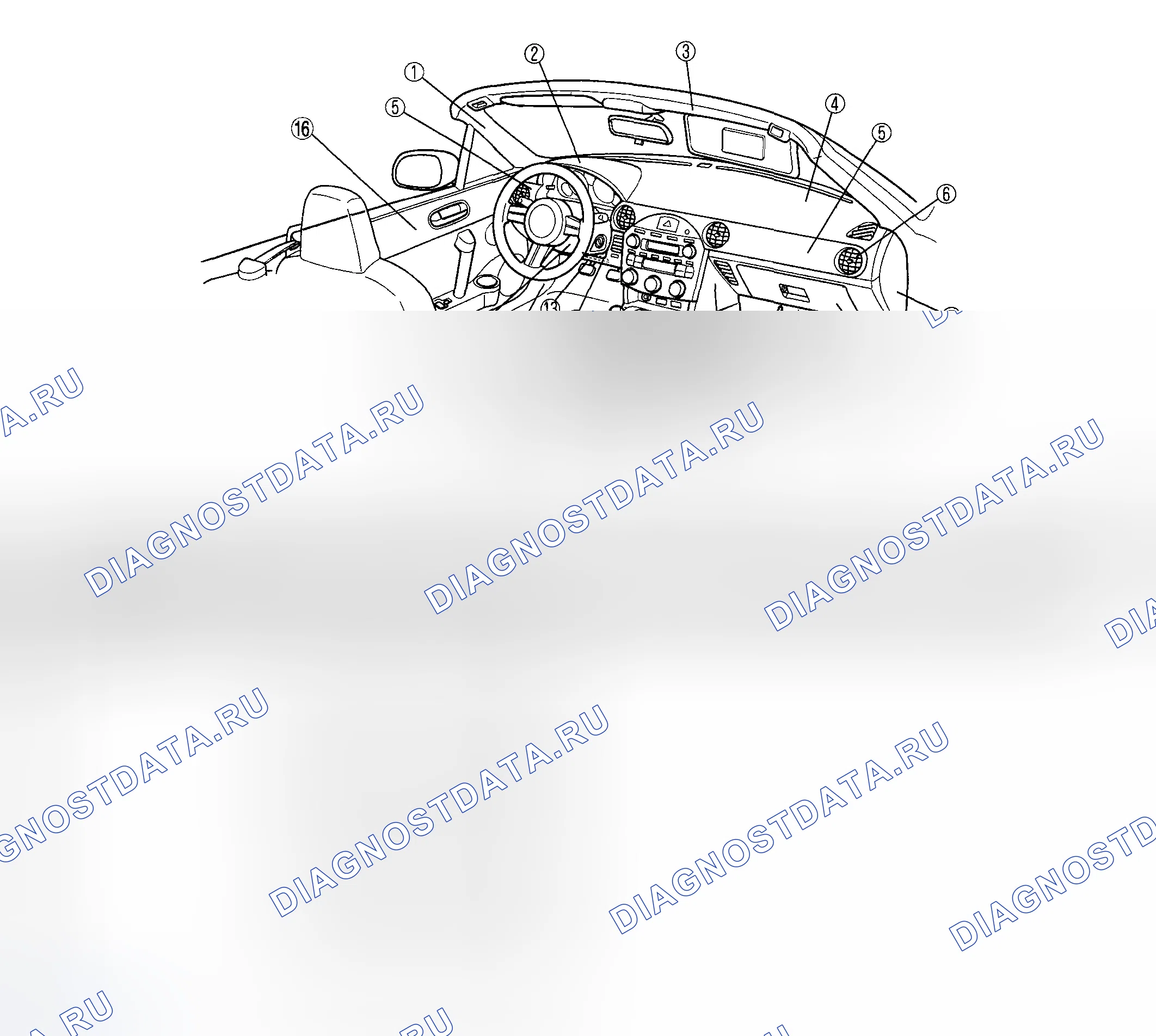 Рис. 1: ИНДЕКС РАСПОЛОЖЕНИЯ ВНУТРЕННЕЙ ОТДЕЛКИ. Mazda MX-5 NC рестайлинг