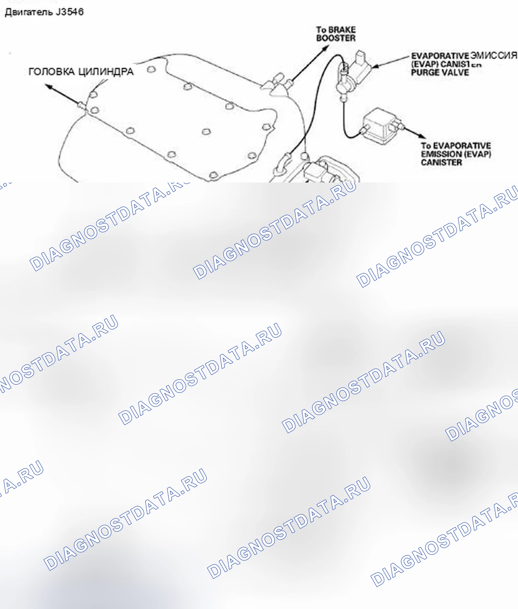 Рис. 378: Трассировка вакуумного шланга. Honda Odyssey IV