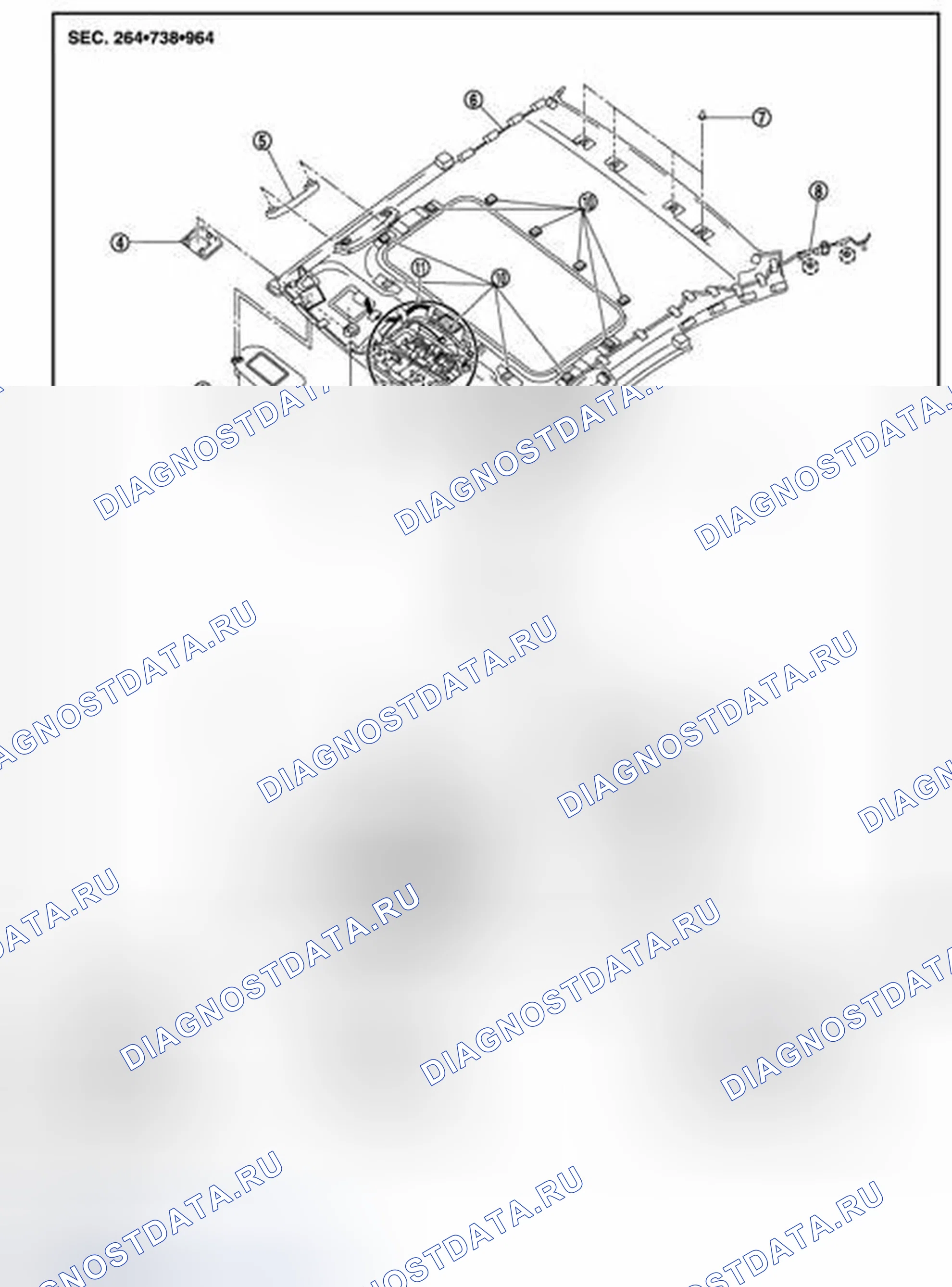 Рис. 469: ЛЮК В КРЫШЕ: Вид в разобранном виде. Infiniti G37 IV рестайлинг