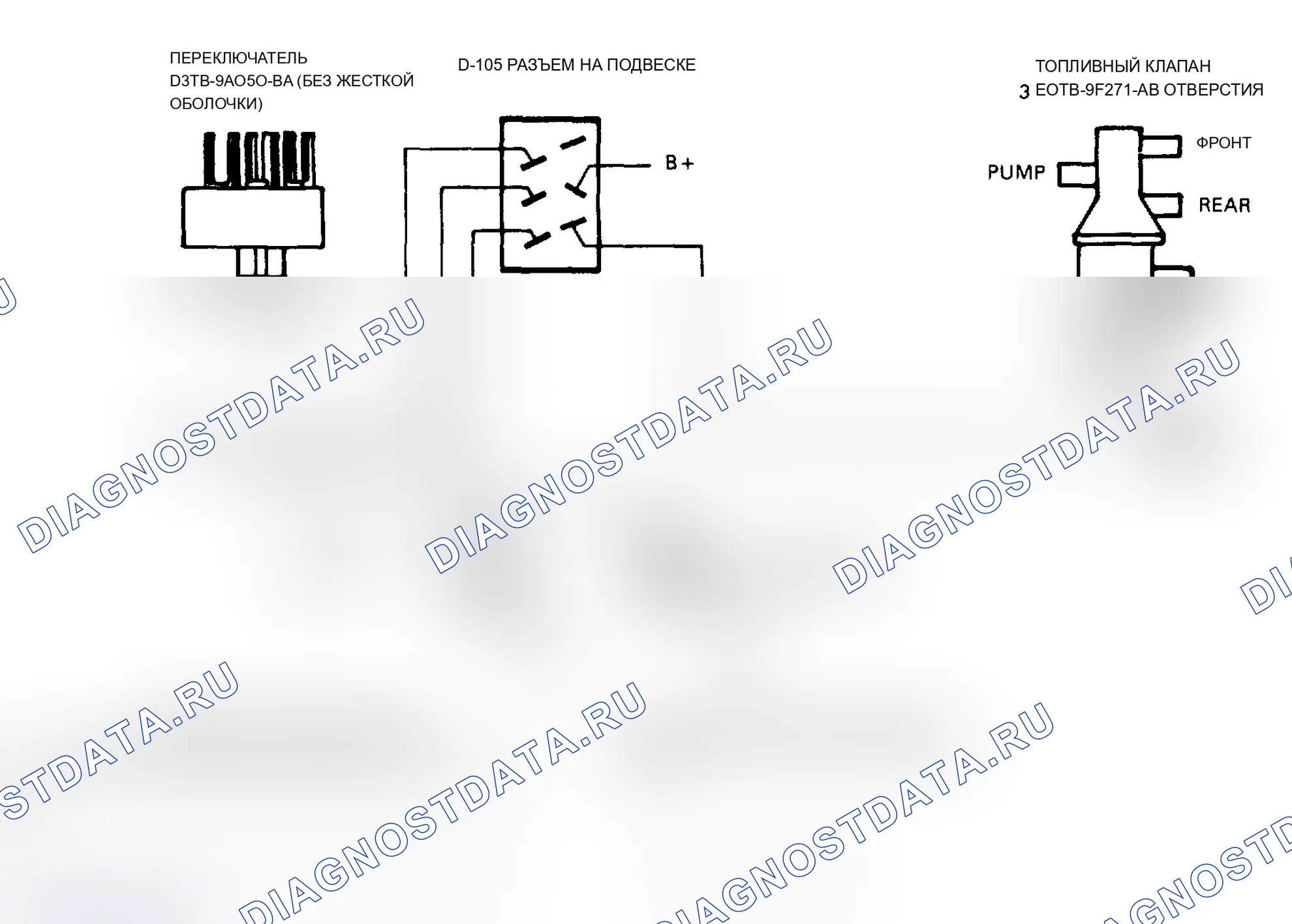 Рис. 30: Схема подключения E150, E350 W/3-Port клапана переключения подачи топлива (двойной бак). Ford Cab & Chassis Ranger 