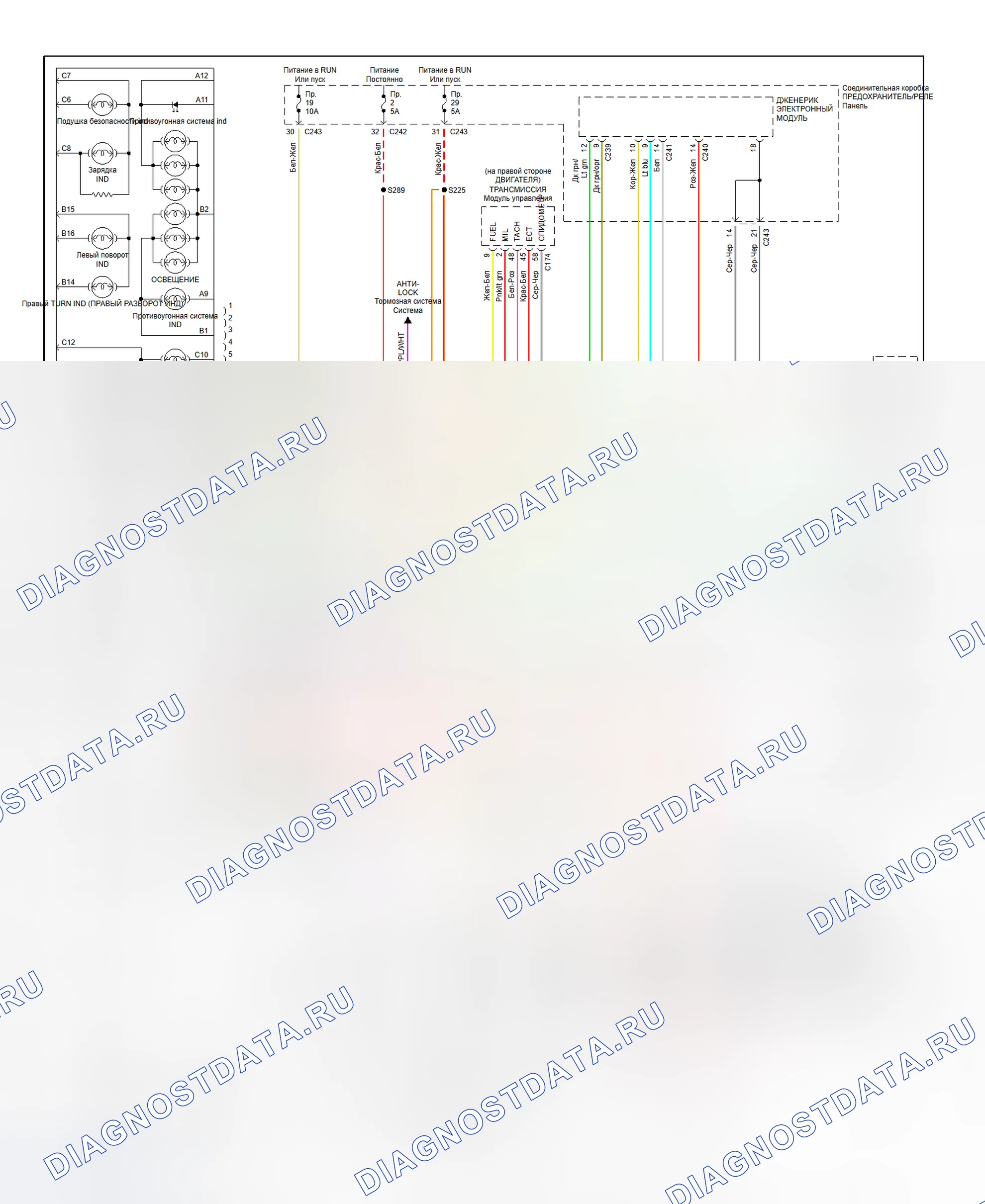 Рис. 8: Схема подключения аналоговой приборной панели (навигатор). Hyundai Lantra II