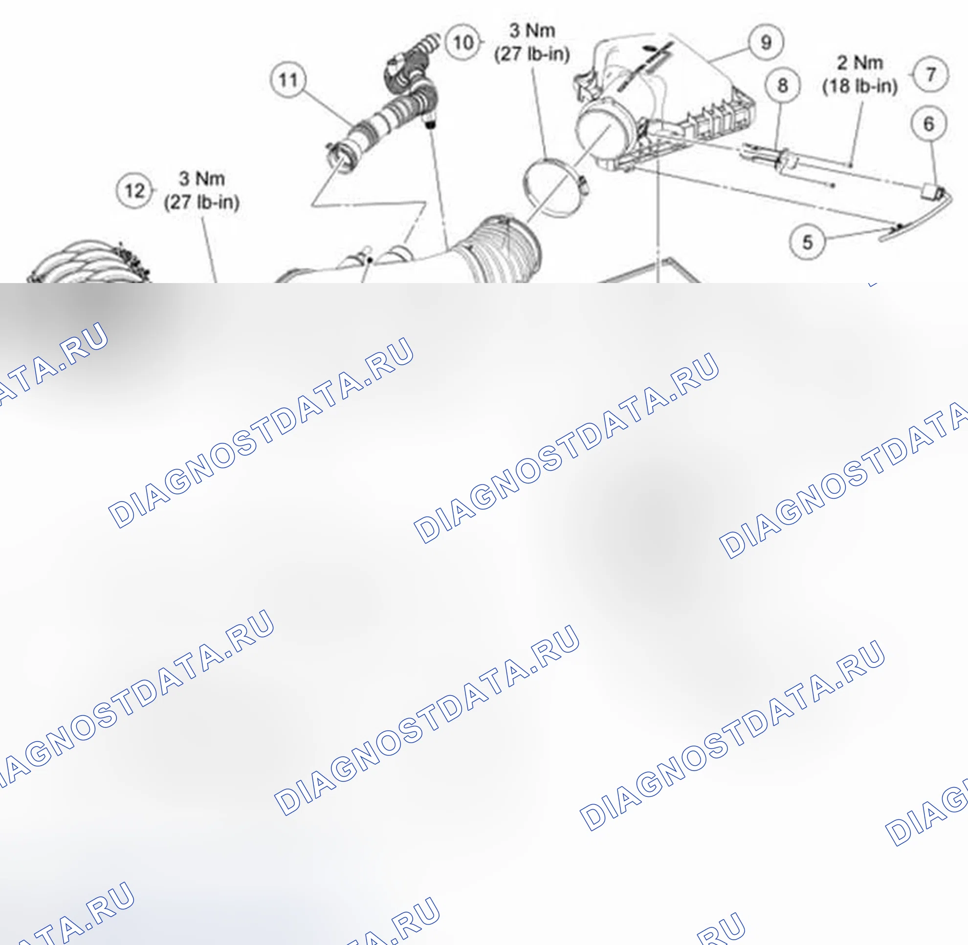 Рис. 39: Компоненты системы забора воздуха - разнесенный вид, 5.0L (4V). Ford Mustang V рестайлинг 2