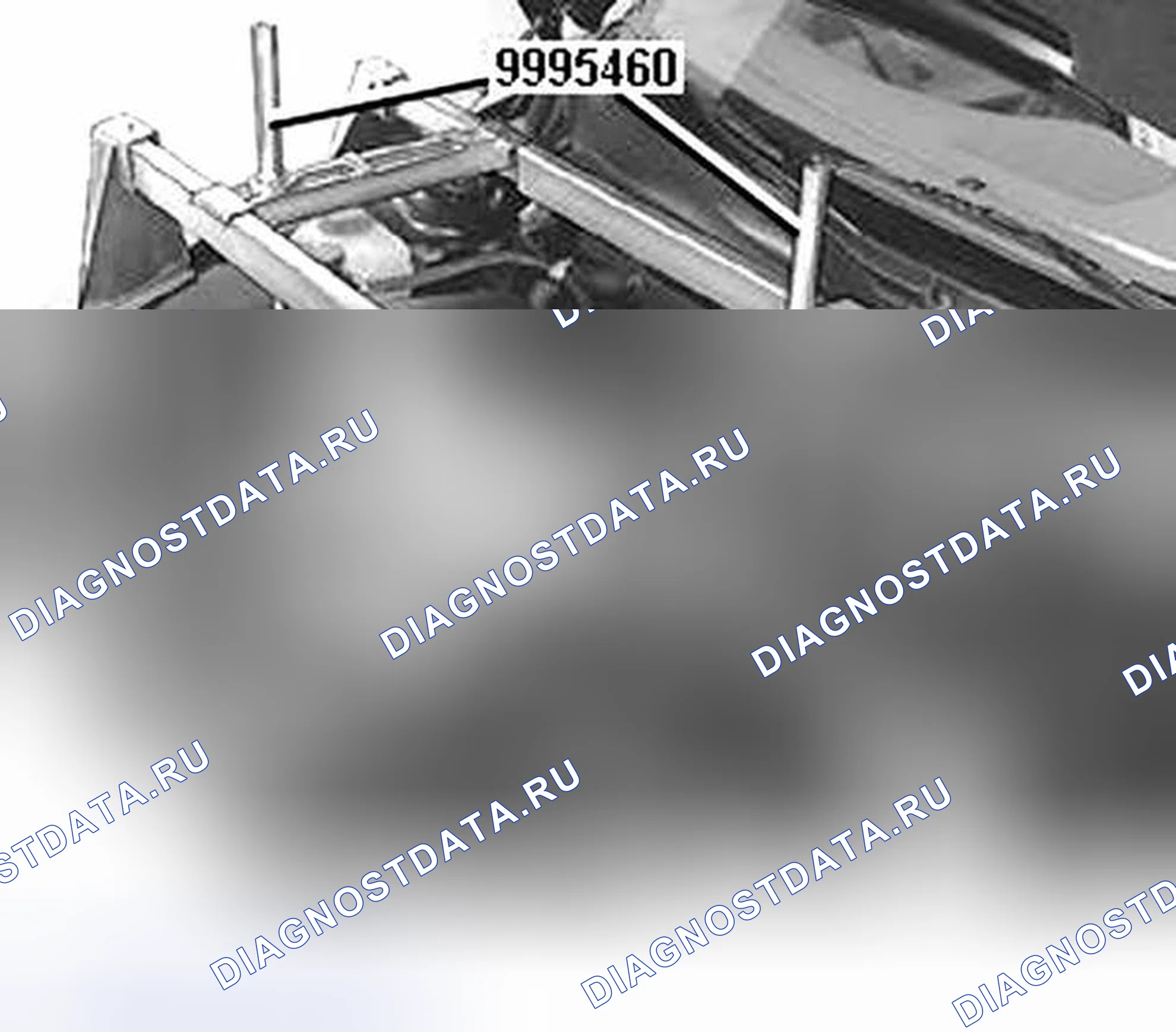 Рис. 39: Установка подъемной балки и подъемного крюка на подъемное ушко двигателя. Volvo S60 I