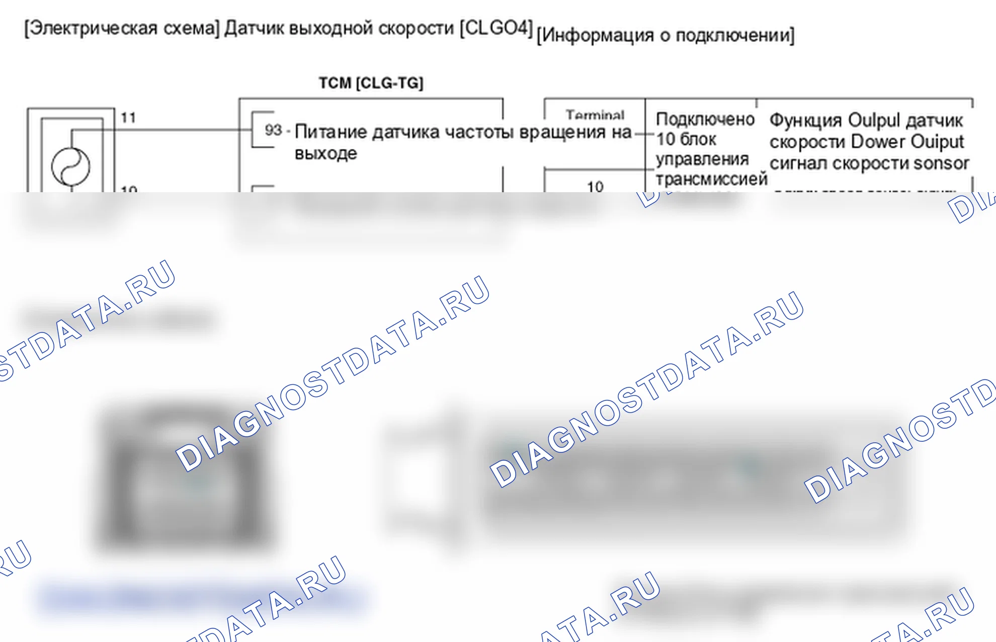 Фрагмент электросхемы: Датчик скорости на выходе. Hyundai Genesis(Bh)-U.S. I