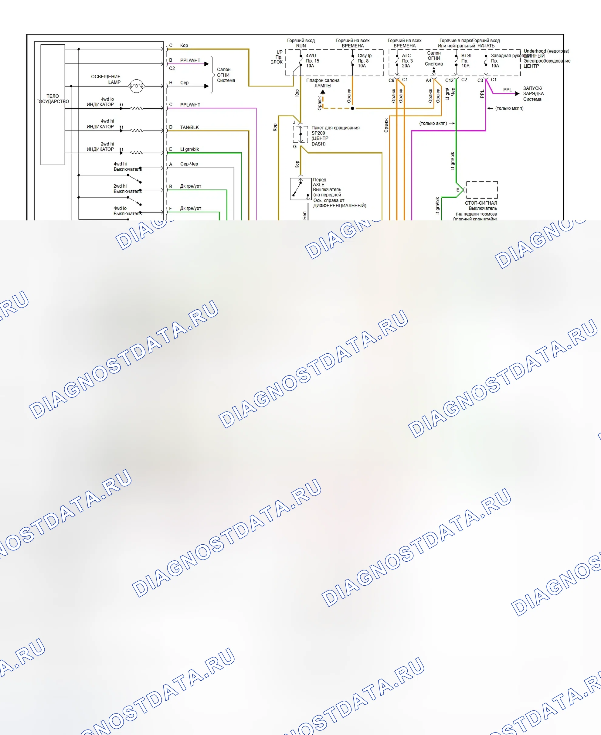 Рис. 3: 4WD Принципиальная электрическая схема (1999 Isuzu Hombre). Honda Passport II