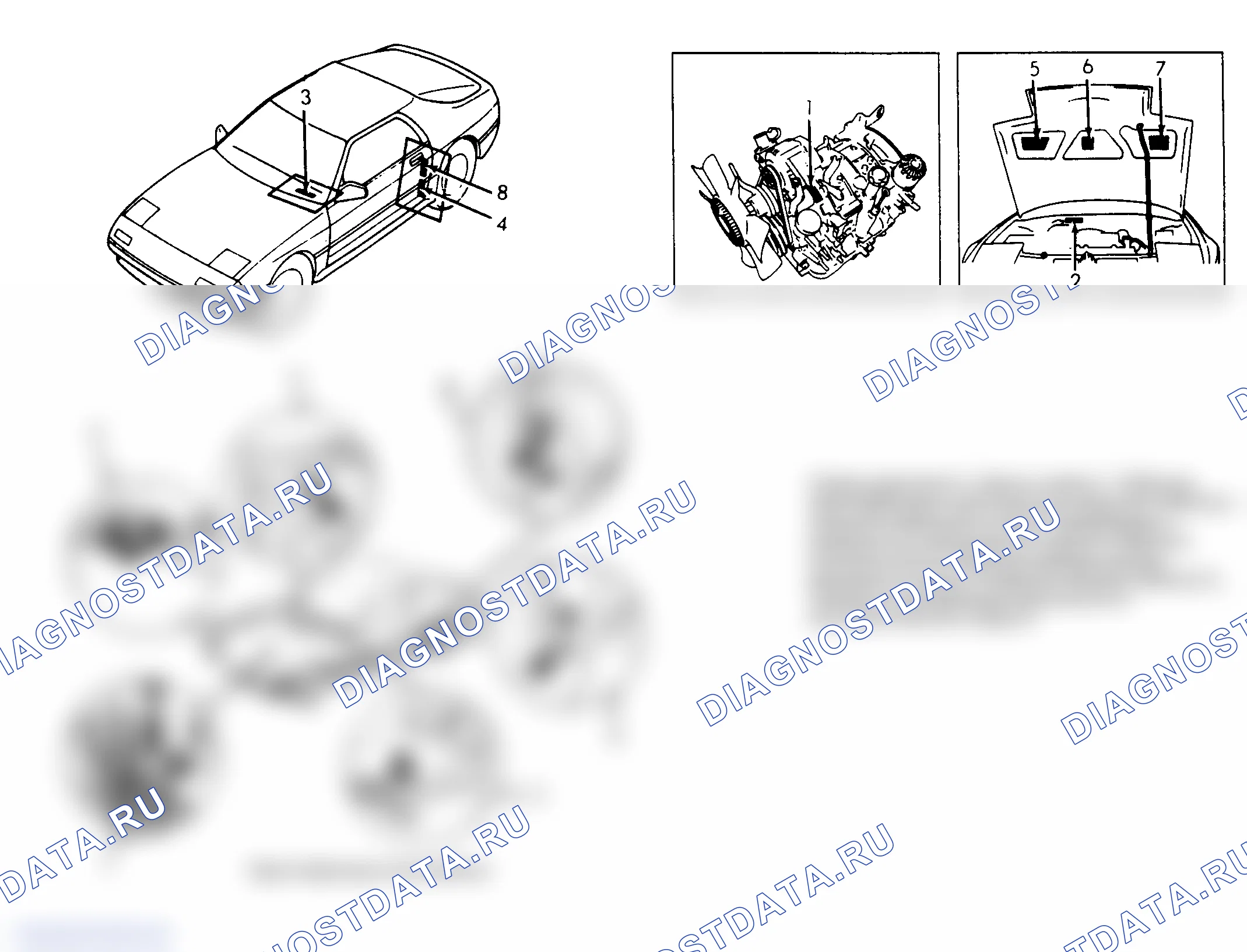 Рис. 10: РАСПОЛОЖЕНИЕ ИНФОРМАЦИОННЫХ МЕТОК. Mazda RX-7 FC