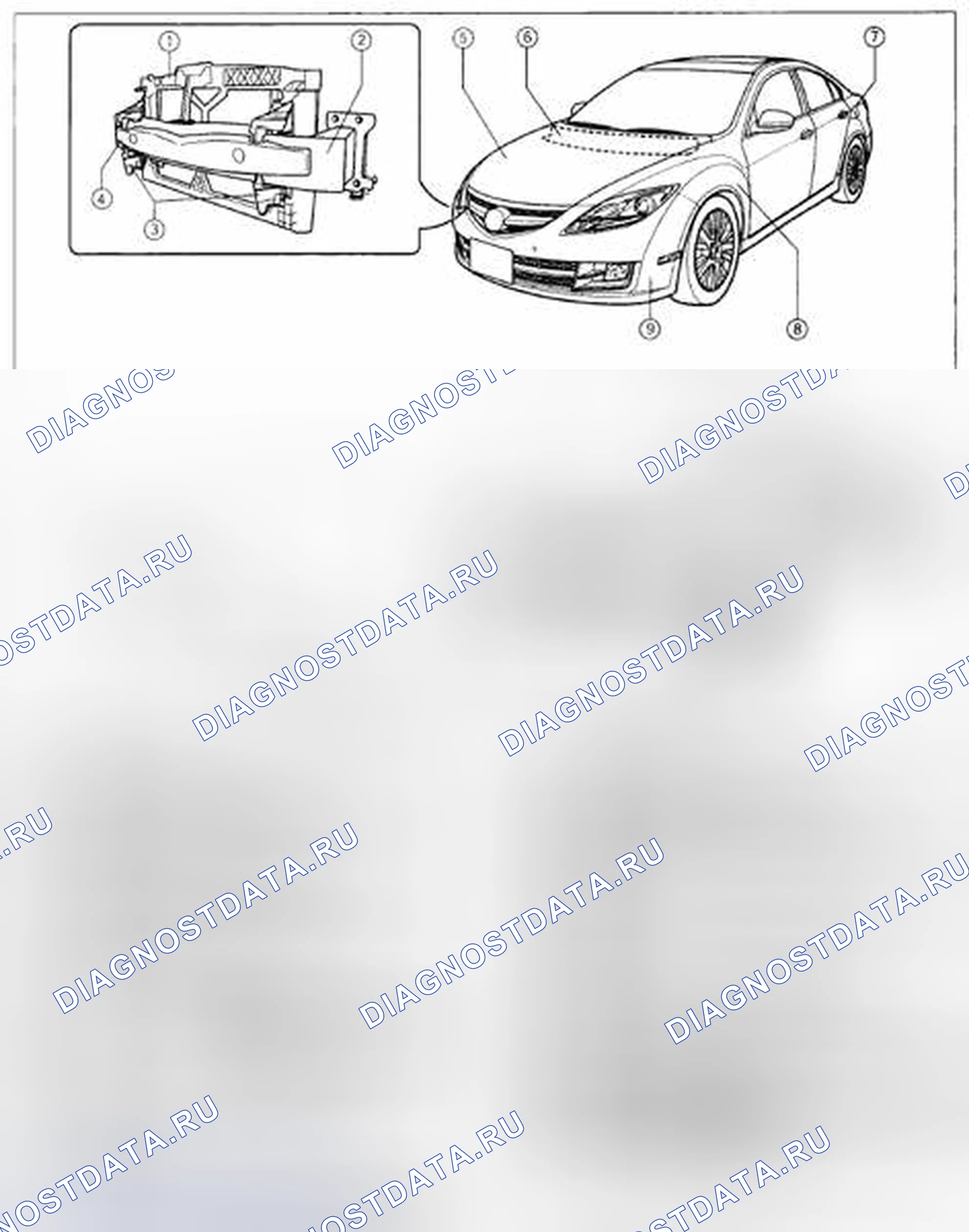 Рис. 1: ИНДЕКС РАСПОЛОЖЕНИЯ ПАНЕЛЕЙ КУЗОВА. Mazda 6 GH рестайлинг