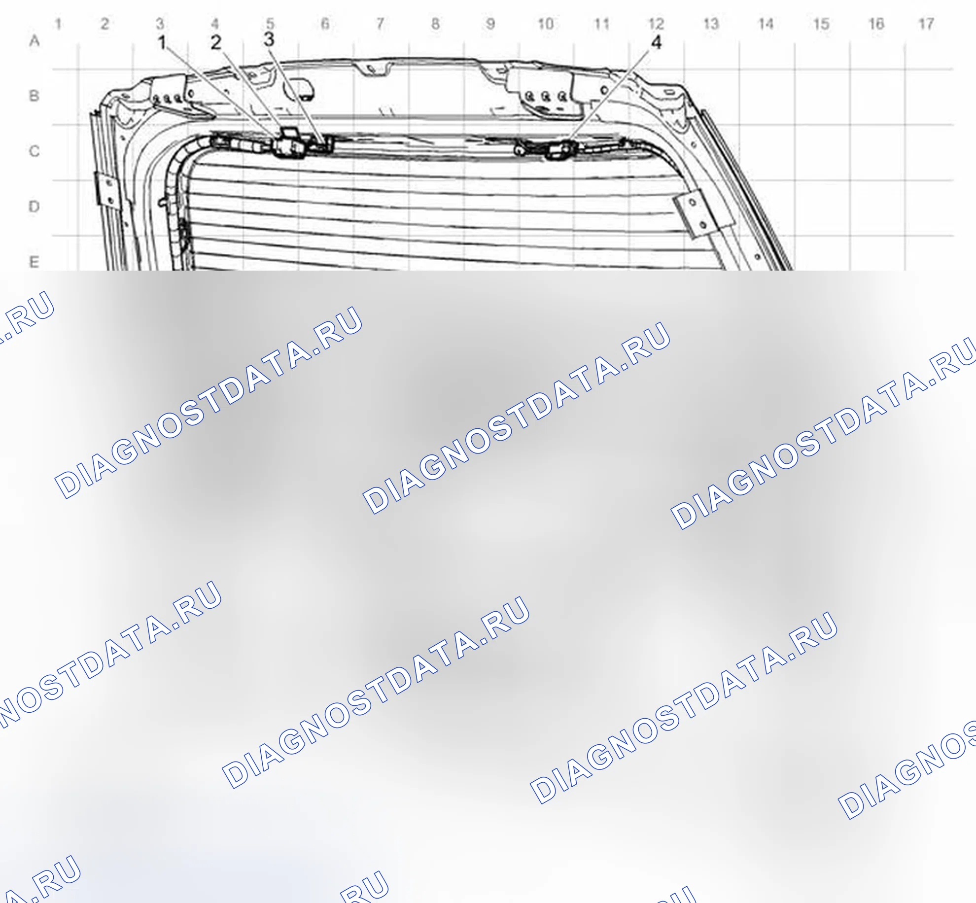 Рис. 65: Прокладка кабельных трасс подъемных ворот. GMC Acadia I рестайлинг
