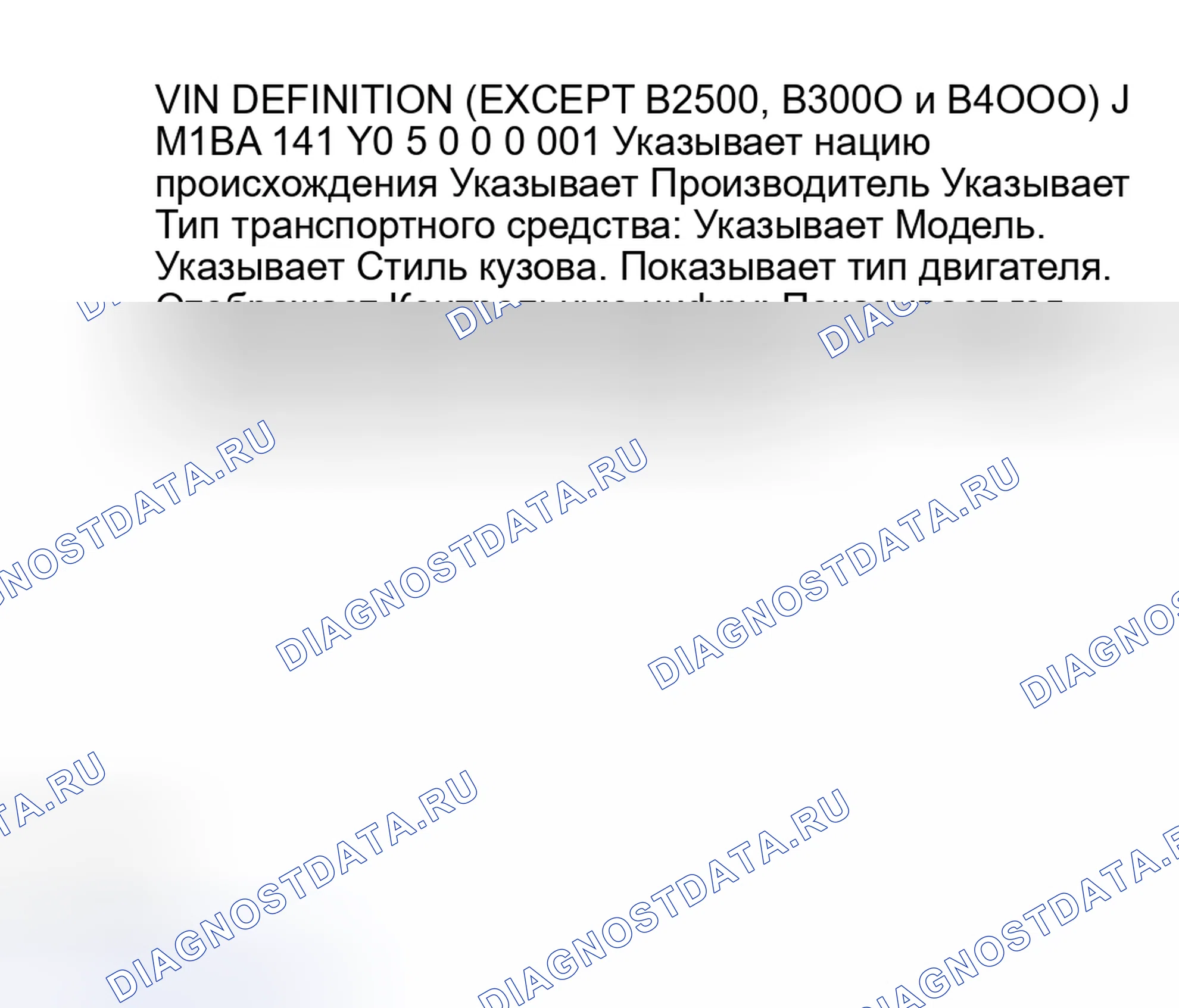 Рис. 1: Определение VIN (кроме B2500, B3000 и B4000). Mazda MPV II