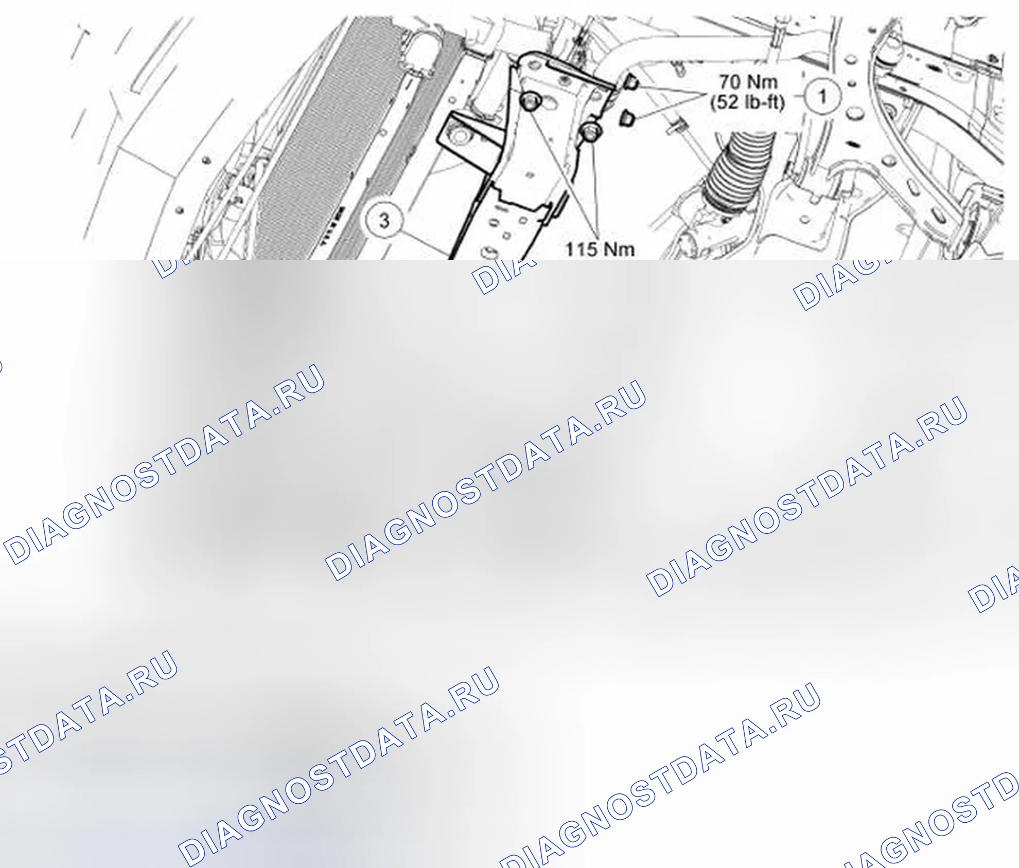 Рис. 7: Идентификация компонентов передней поперечины. Ford Mustang V