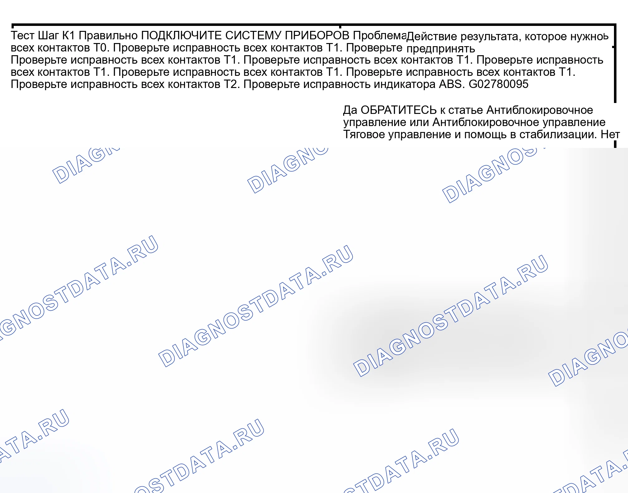 Рис. 35: диагностический тест K: ПРЕДУПРЕЖДАЮЩИЙ ИНДИКАТОР ABS НИКОГДА НЕ ГОРИТ. Hyundai Lavita I