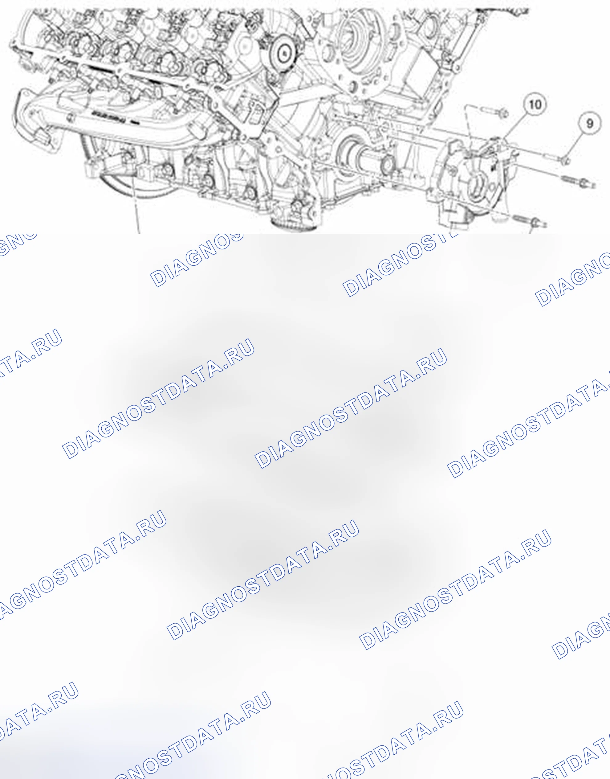 Рис. 80: Компоненты смазки двигателя - разнесенный вид. Ford Pickup F250 Super Duty II