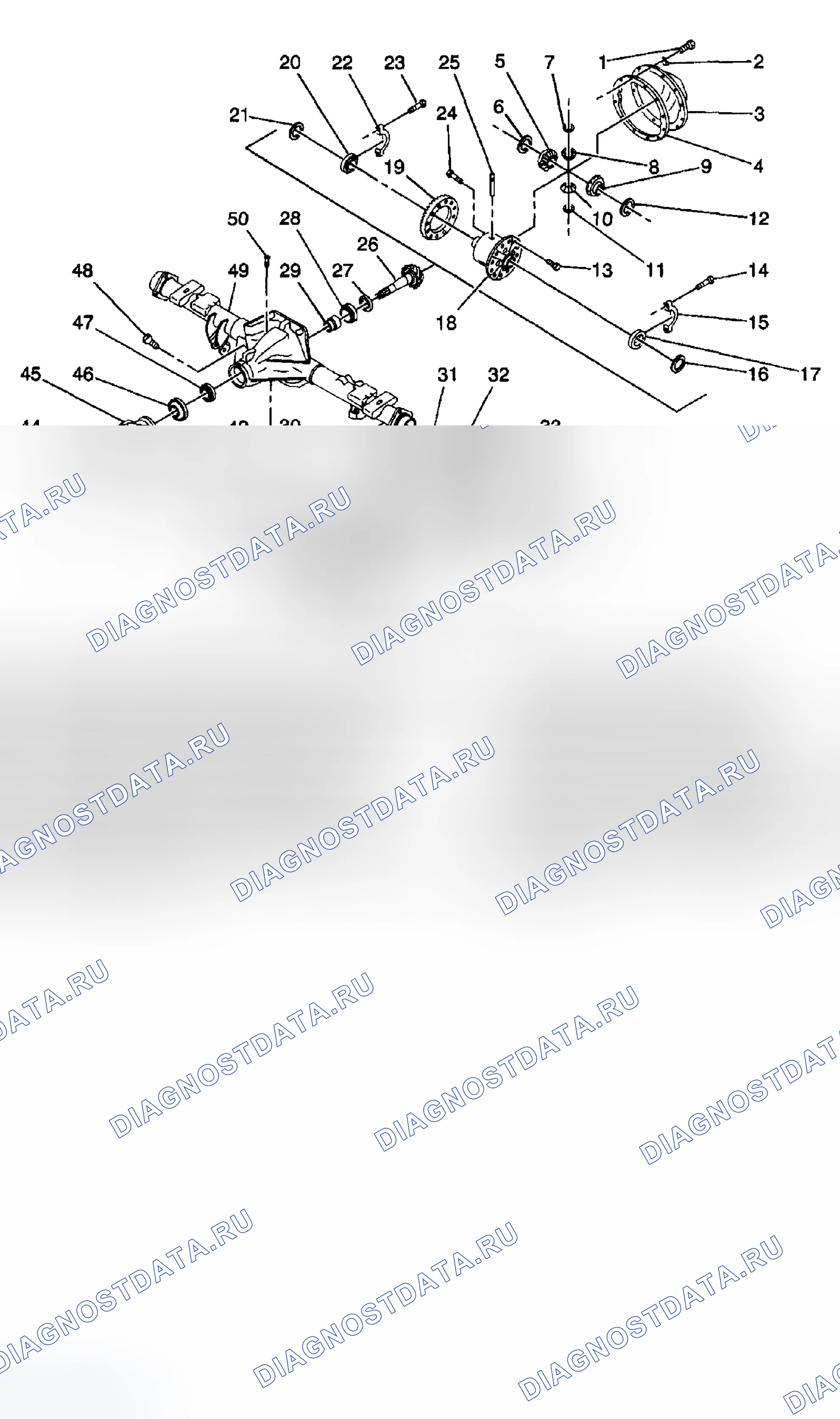 Рис. 37: Разобранные виды заднего моста. Chevrolet Silverado 2500 