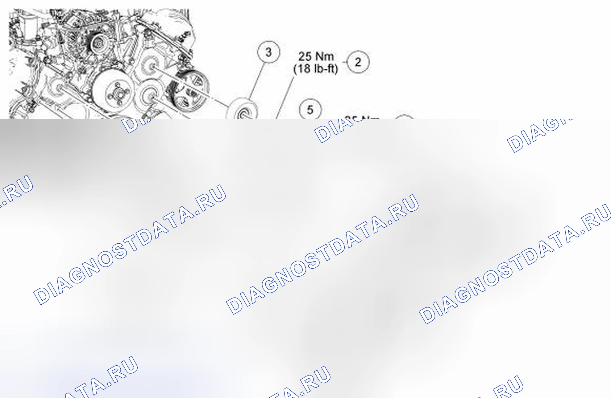 Рис. 6: Передний привод (FEAD) - разнесенный вид, 4,6 л (3V). Hyundai Mufasa I
