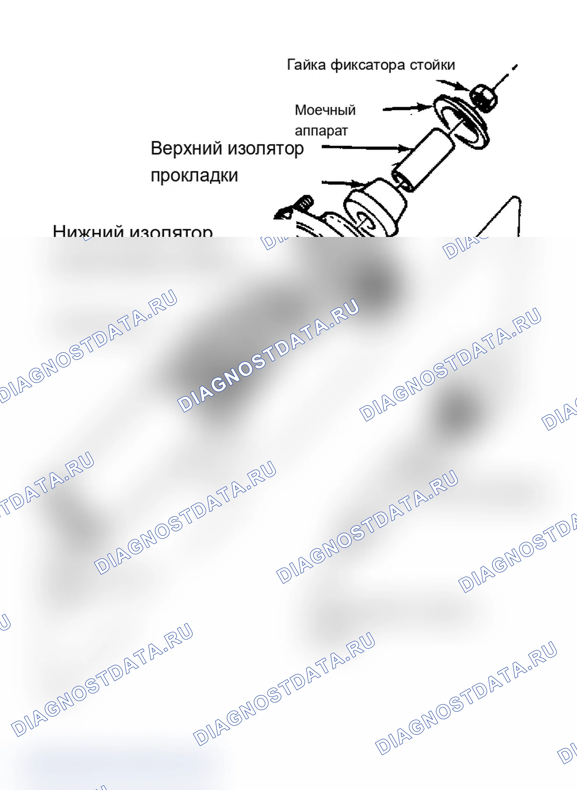 Рис. 4: Покомпонентный вид элементов крепления верхней стойки (не заполненная газом стойка). Mercury Cougar VI