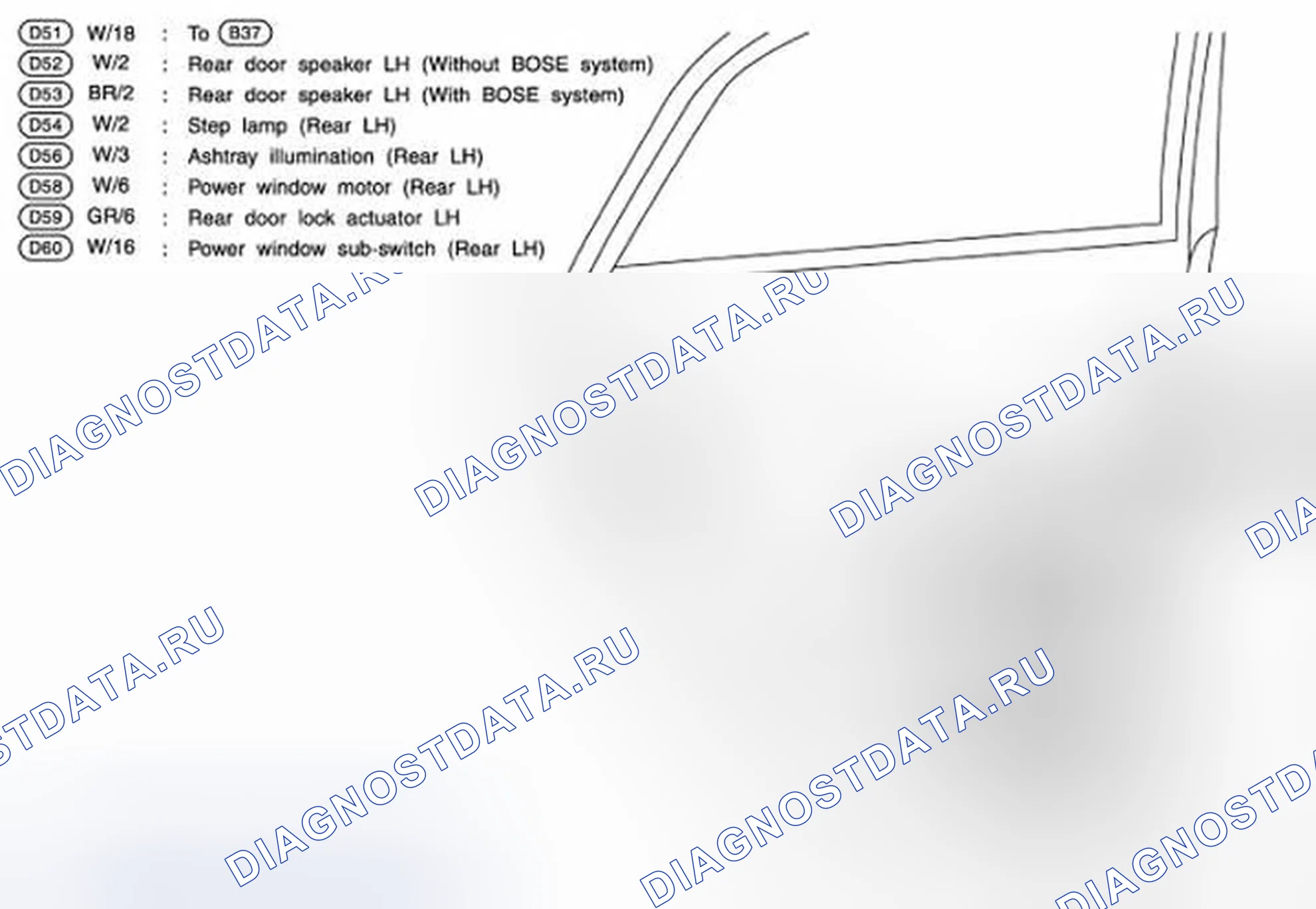 Рис. 45: ЖГУТ ЗАДНИХ ДВЕРЕЙ. Infiniti M35 III рестайлинг