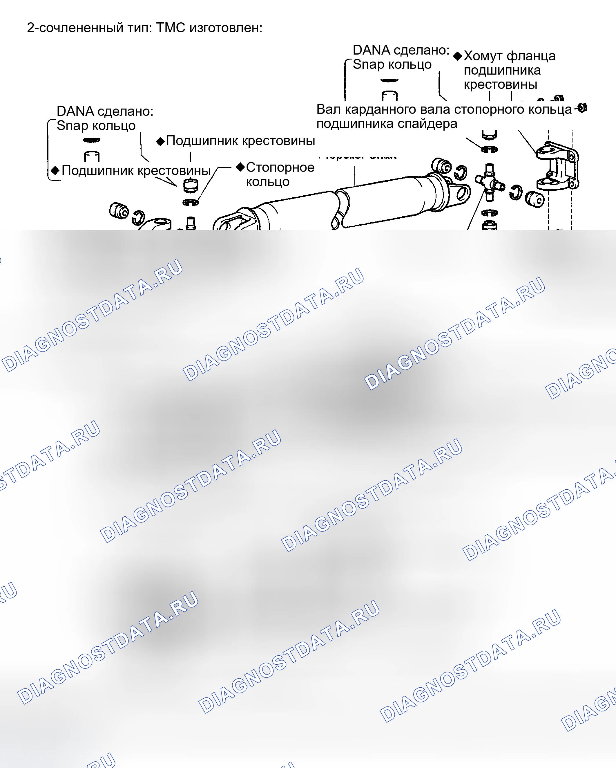 Рис. 1: КОМПОНЕНТЫ ВАЛА ПРИВОДА (2WD). Toyota Tacoma I рестайлинг
