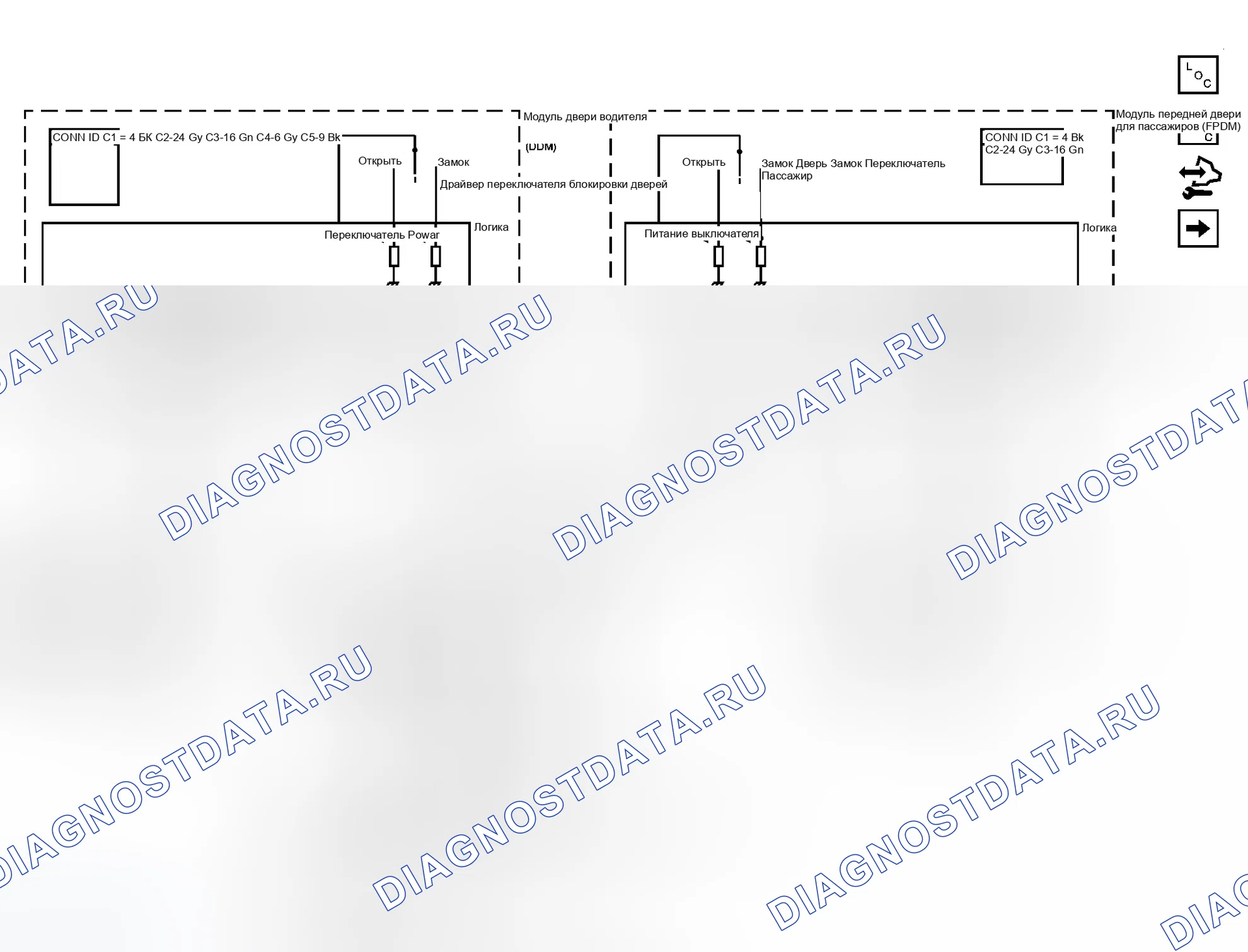 Рис. 3: Схема дверного замка/индикатора. GMC Envoy II