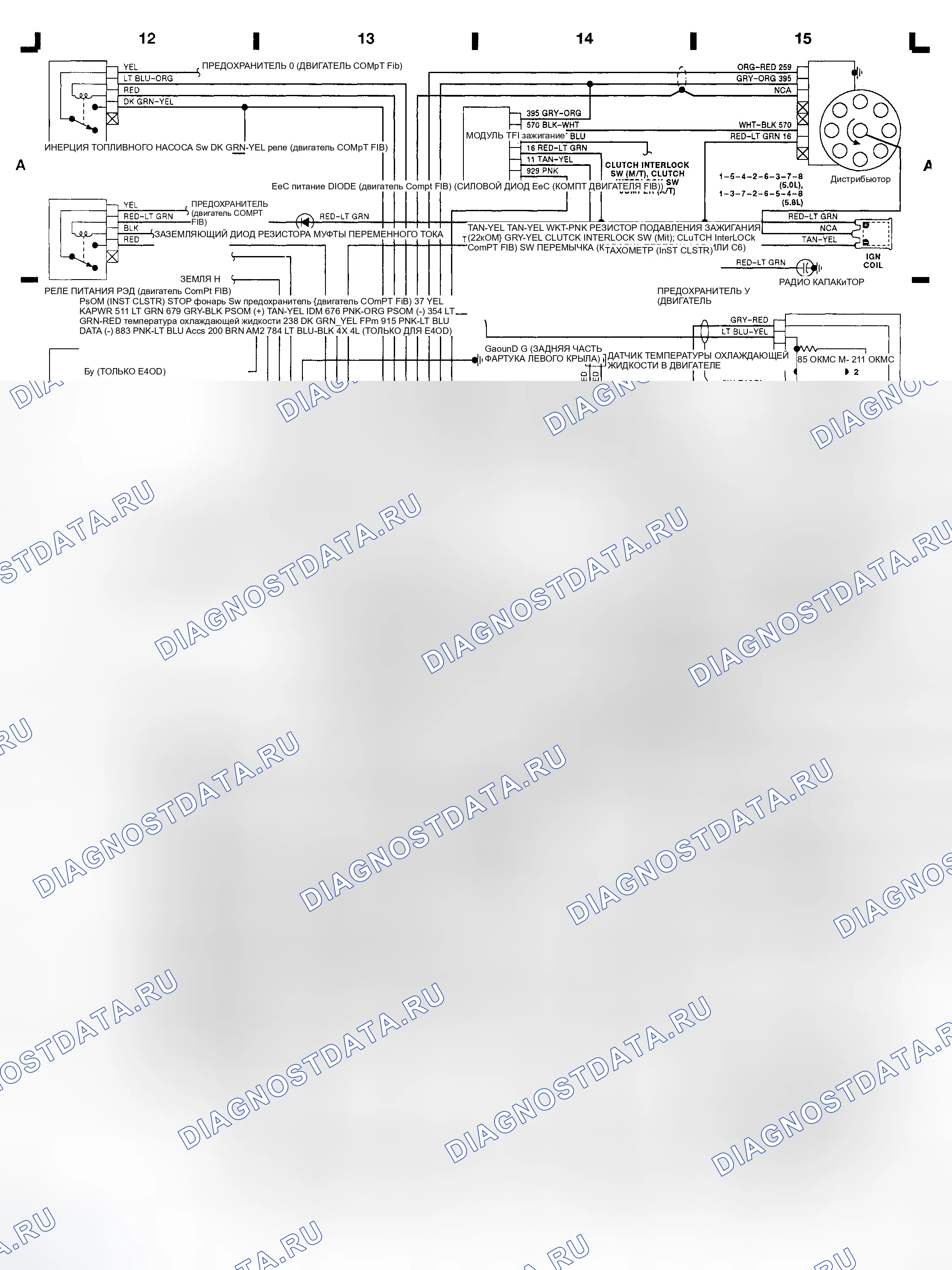 Рис. 4: Электронное управление двигателем (EEC) (5.8L 5,0 л) (сетки 12-15). Ford Pickup F350 