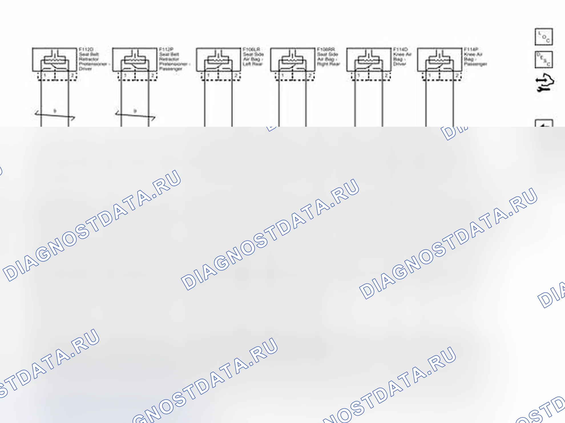 Рис. 8: Преднатяжители и подушки безопасности для сиденья, колена и крыши. Buick Encore I