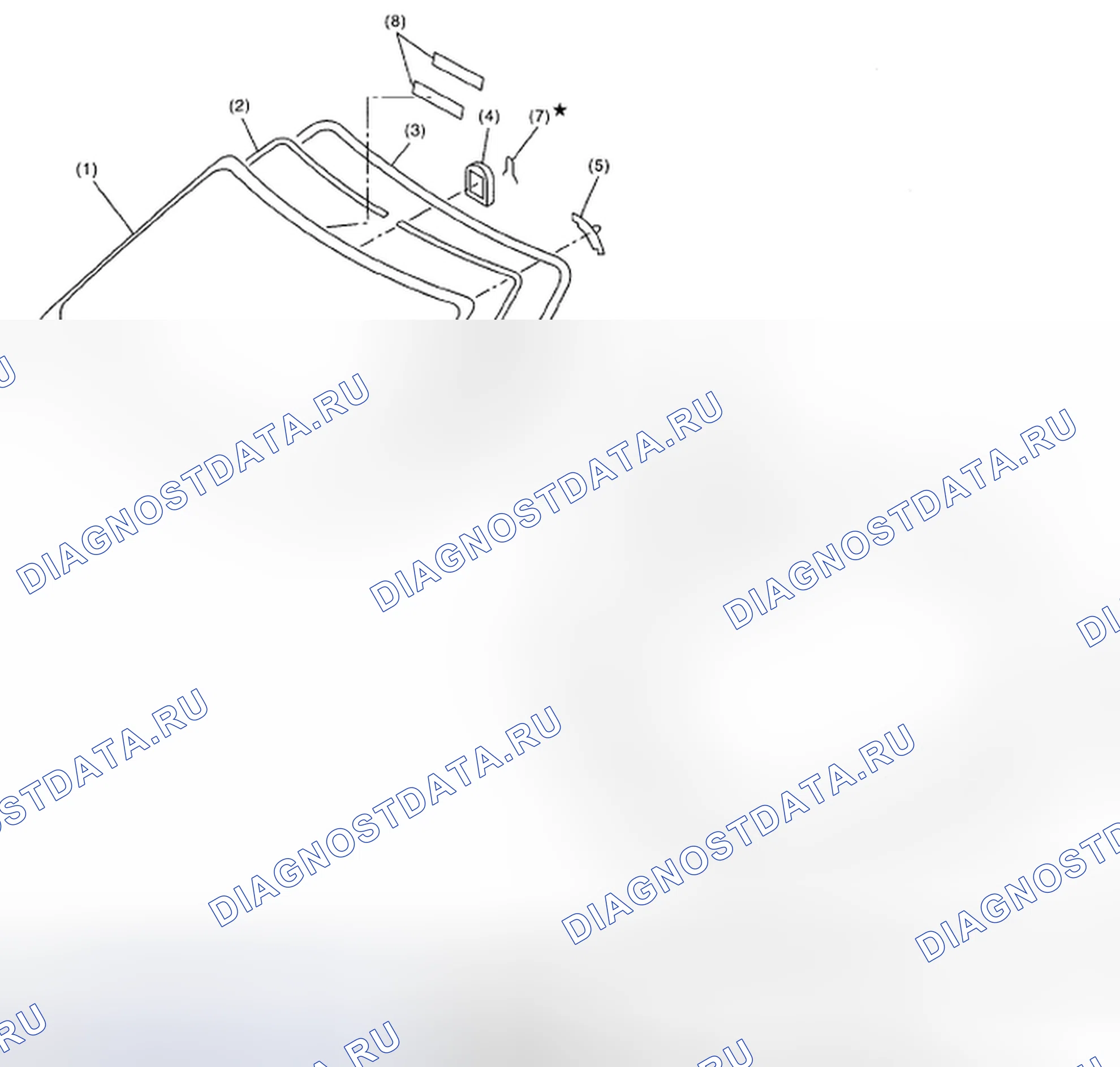 Рис. 1: Идентификация фиксированного компонента стекла (модель седана). Subaru Impreza GD/GC/GG рестайлинг 2
