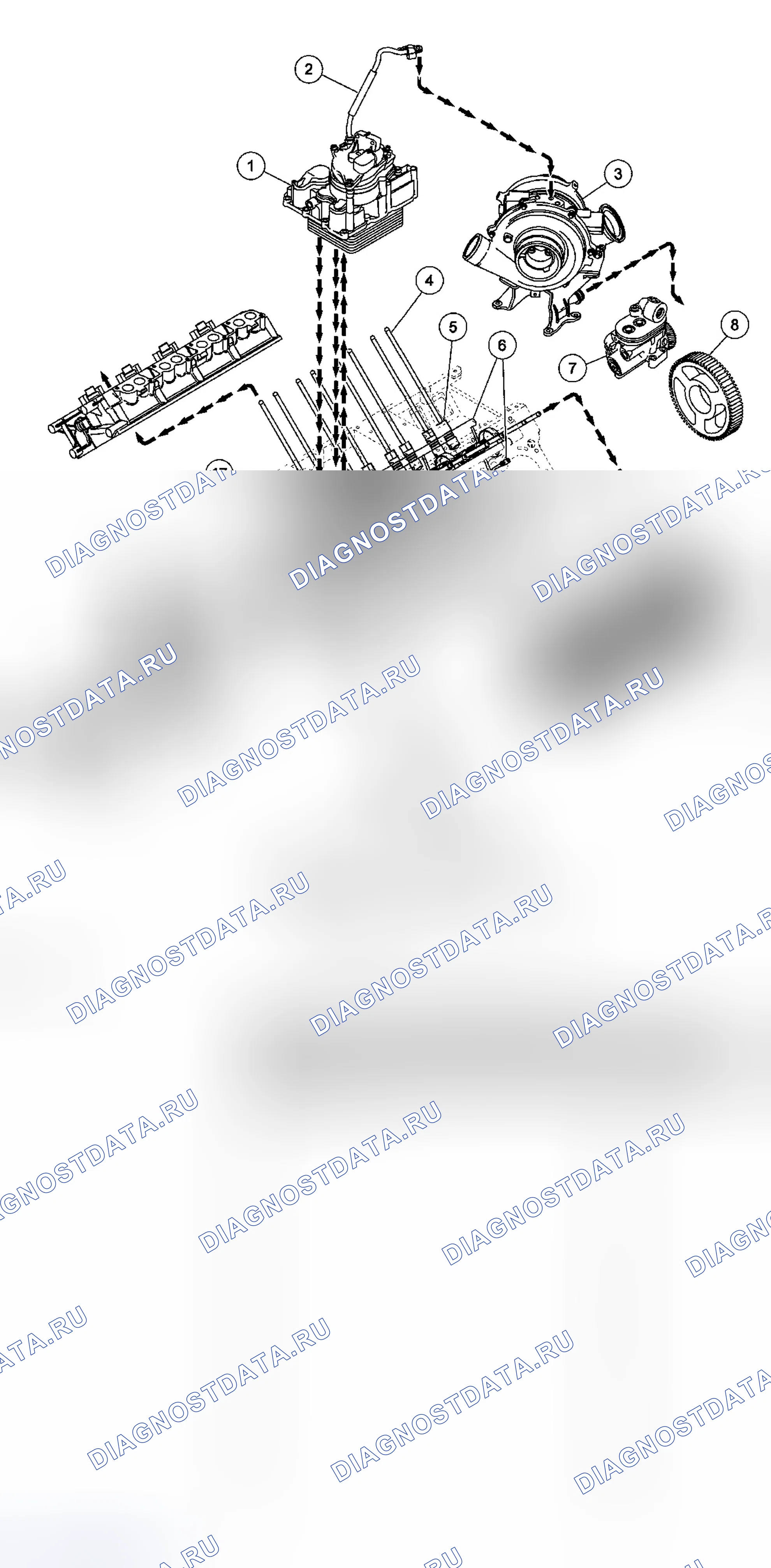 Рис. 801: Система смазки низкого давления. Ford Cutaway E350 Super Duty 