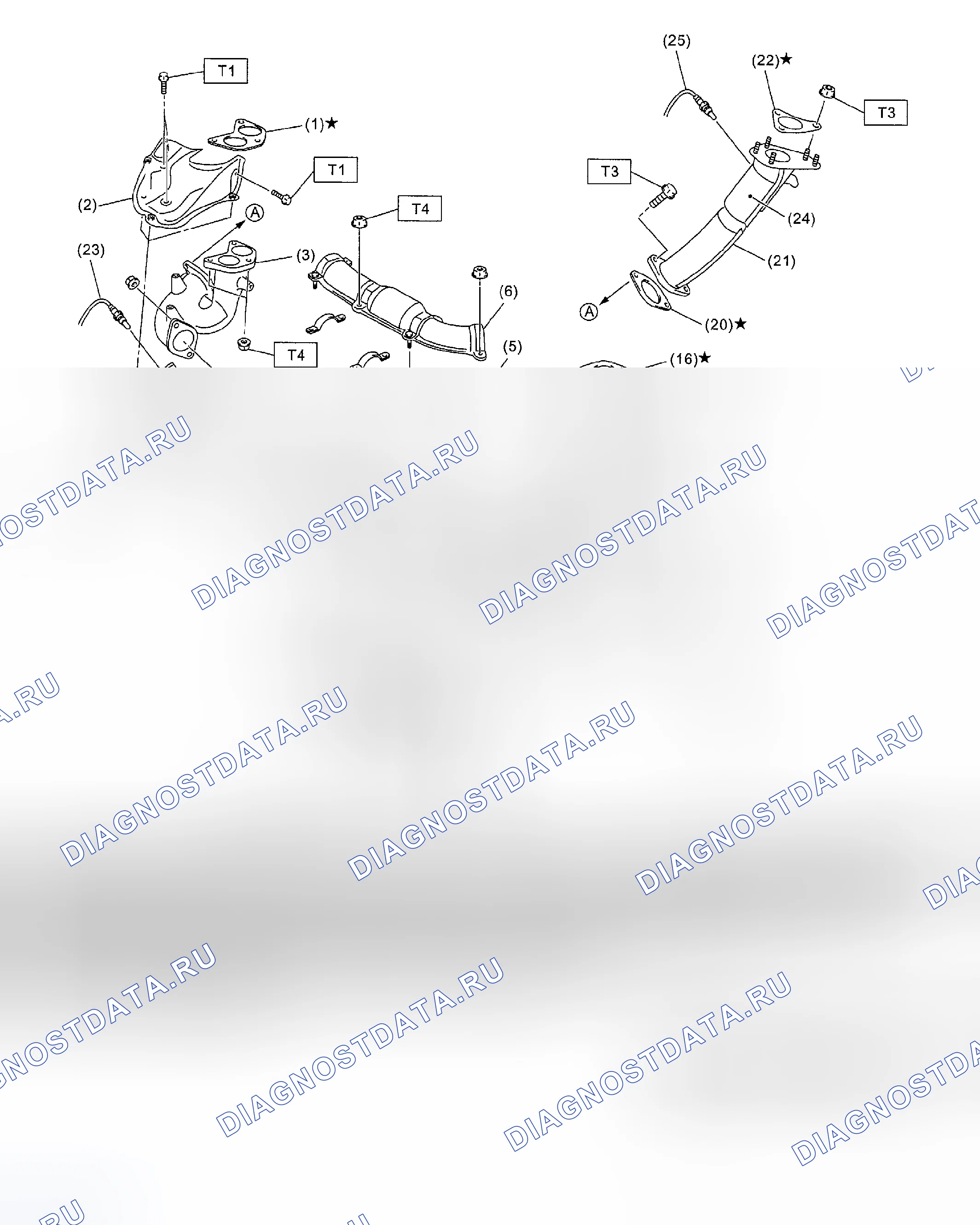 Рис. 25: ПЕРЕДНЯЯ ВЫХЛОПНАЯ ТРУБА. Subaru Impreza GD/GC/GG рестайлинг