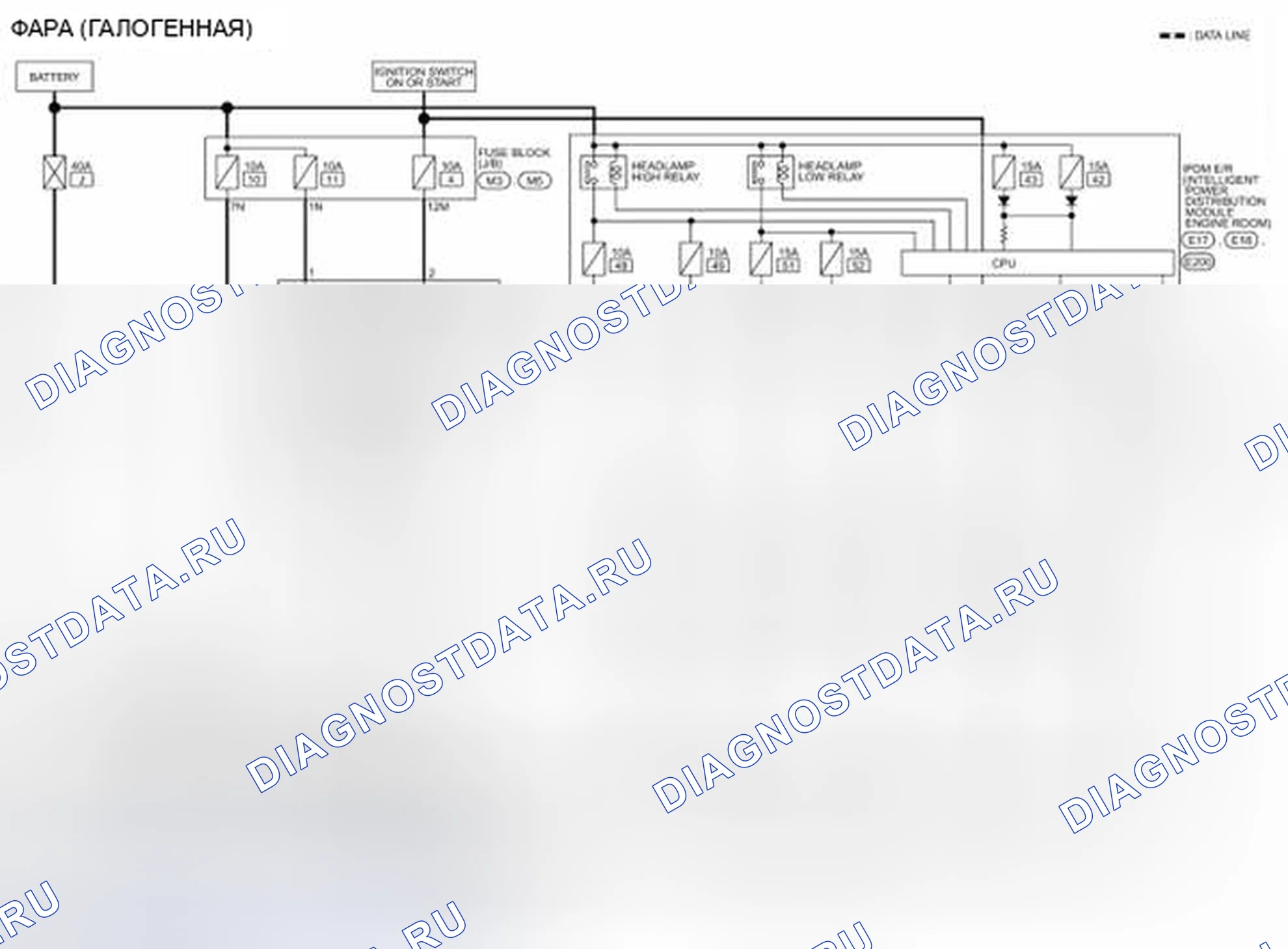 Рис. 16: Фара - электросхема. Nissan Altima L32