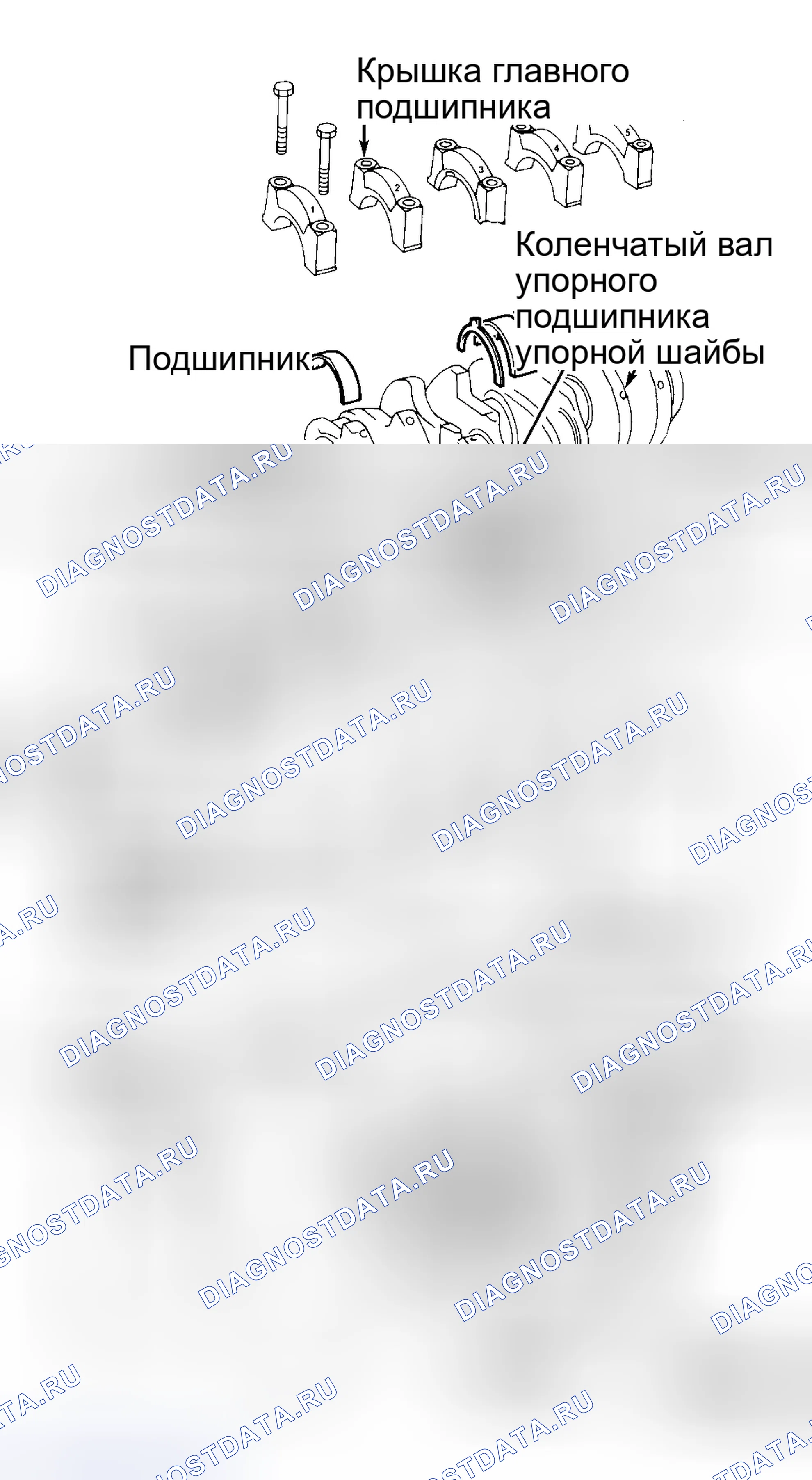 Рис. 25: Коленчатый вал и коренные подшипники. Volkswagen Passat B4