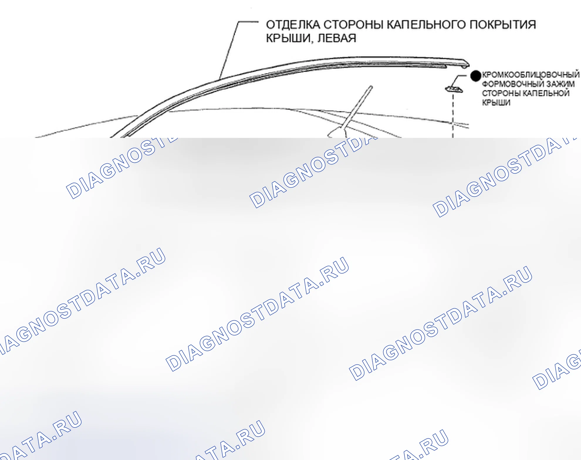Рис. 172: Идентификация компонентов финишной формовки стороны капельной крыши. Toyota Prius II рестайлинг