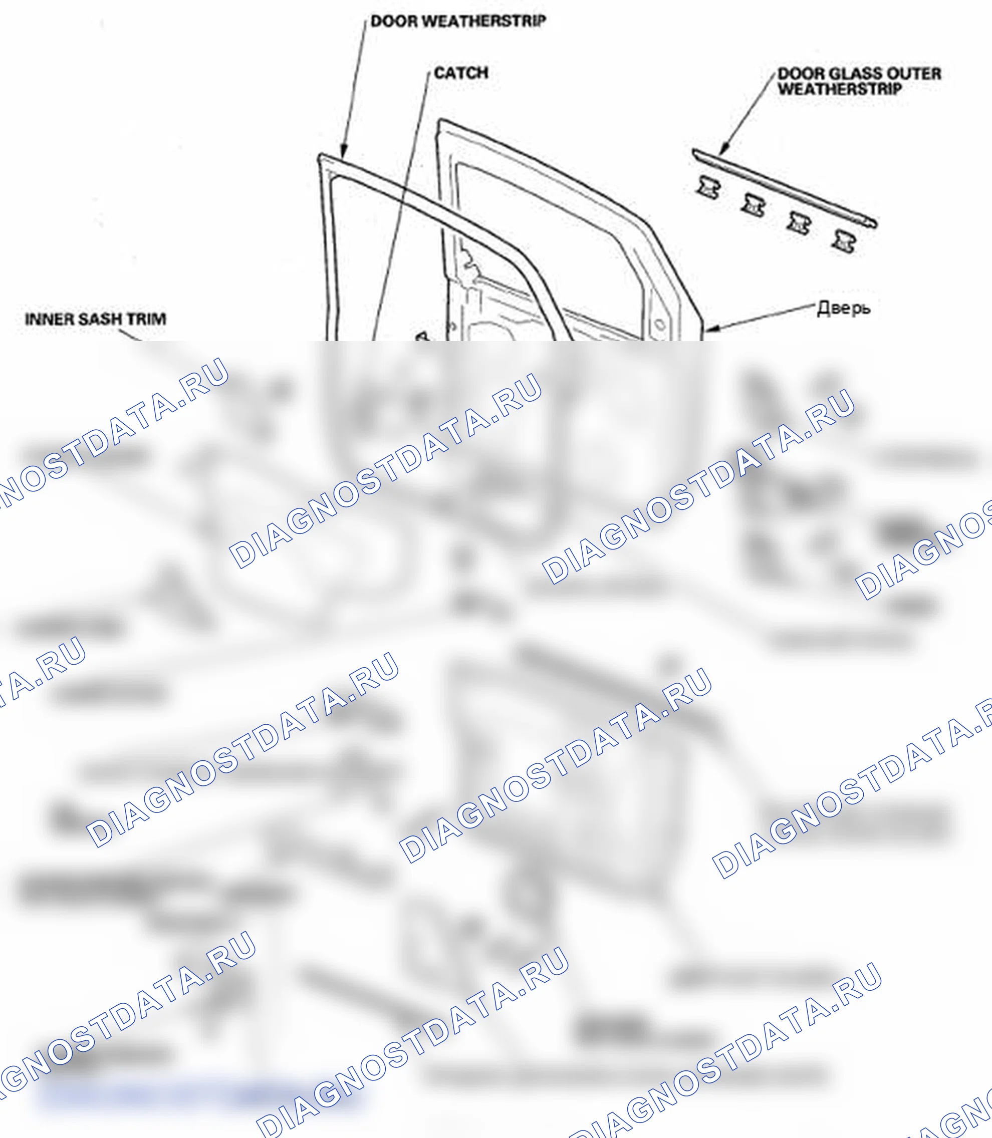 Рис. 5: Индекс расположения компонентов - передняя дверь. Honda Element YH2 рестайлинг 2