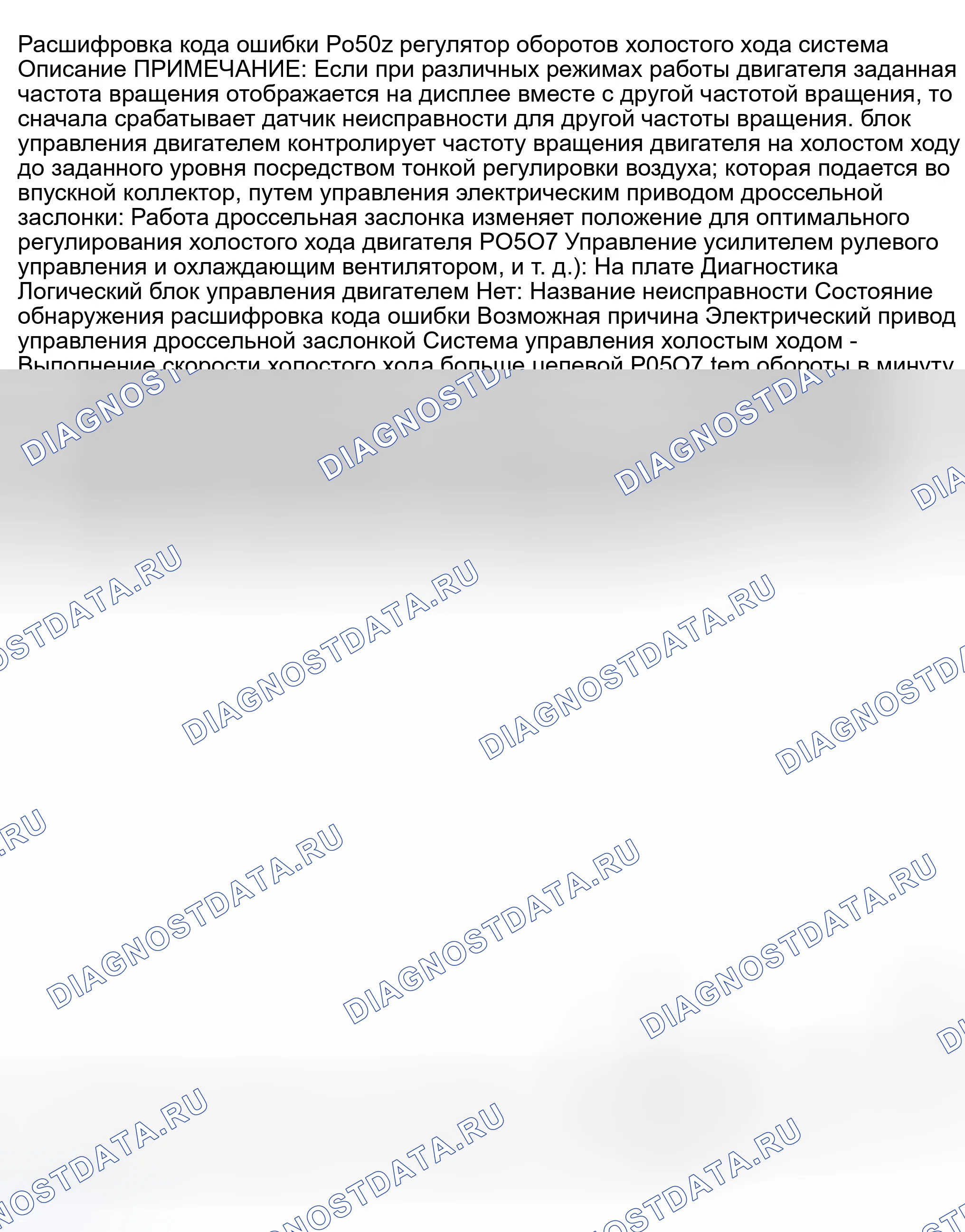 Рис. 600: расшифровка кода ошибки P0507: ОБОРОТЫ СИСТЕМЫ РЕГУЛИРОВАНИЯ ЧАСТОТЫ ВРАЩЕНИЯ ХОЛОСТОГО ХОДА ВЫШЕ ОЖИДАЕМЫХ. Nissan 350Z I