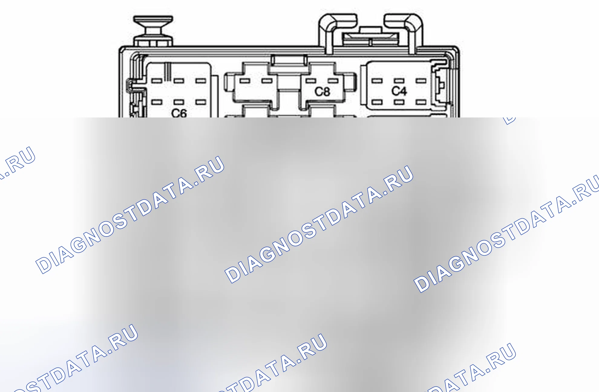 Рис. 48: Соединительный блок корпуса - вид с торца соединителя. GMC Sierra 2500 HD GMT800 early