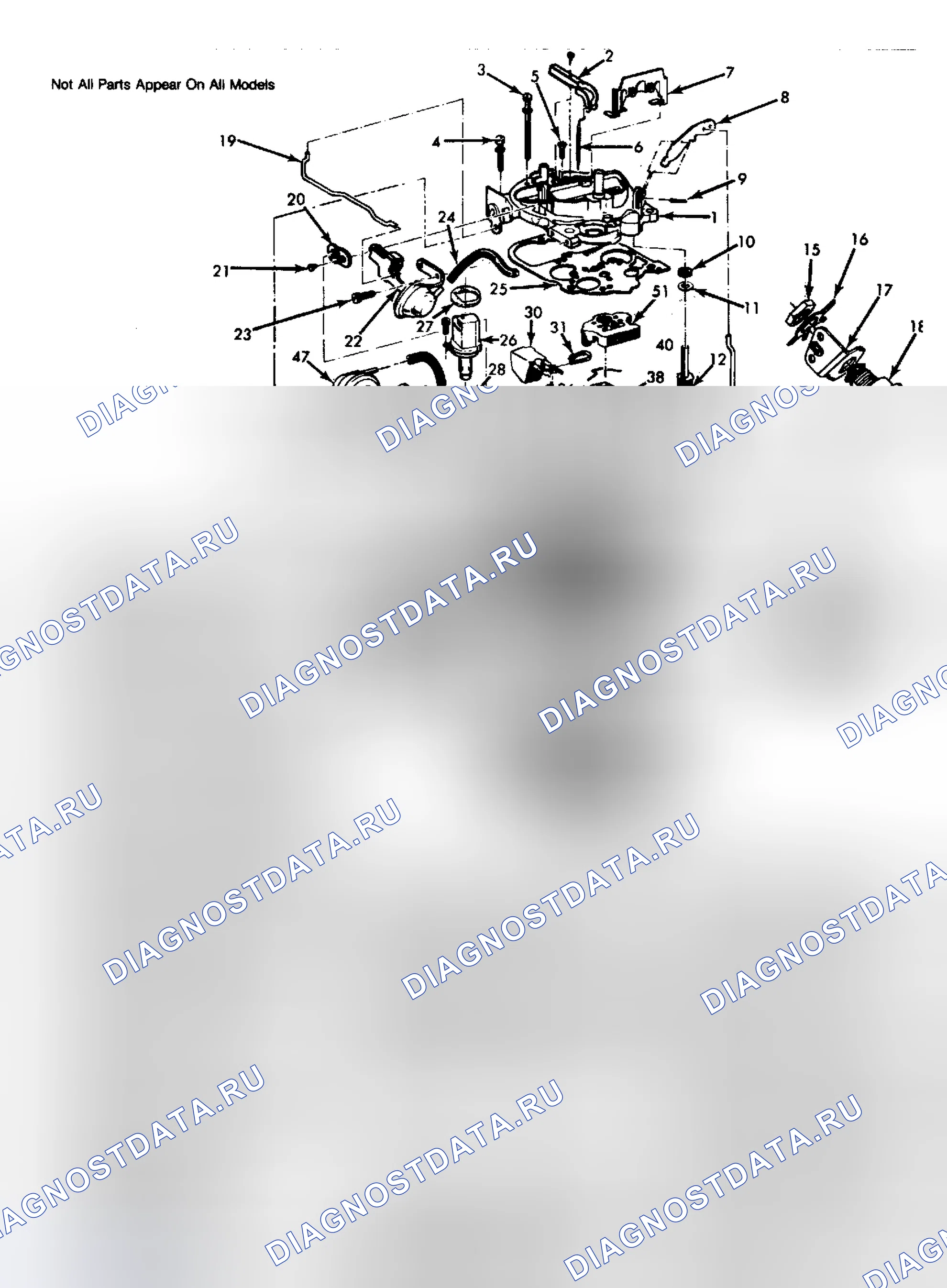 Рис. 2: Разнесенный вид карбюратора Rochester M4M-Series 4-Barrel. Chevrolet Step Van P20 