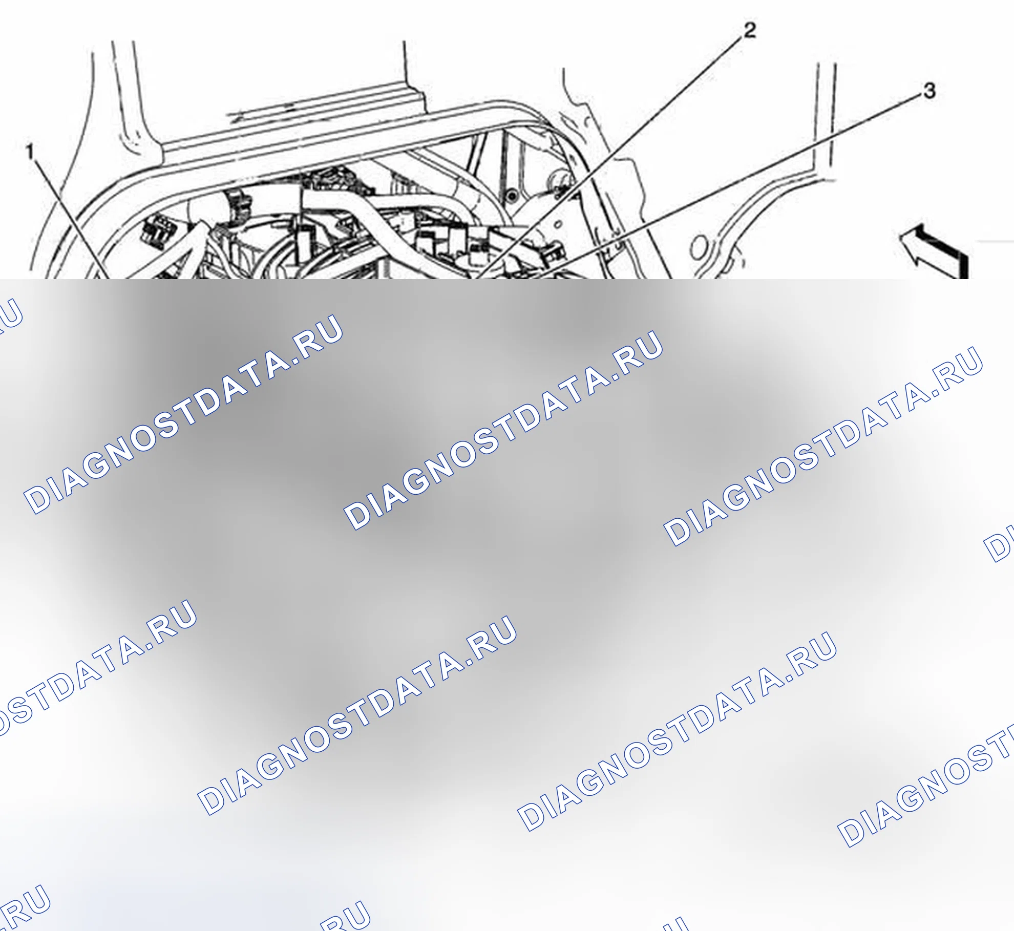Рис. 126: Схема прокладки кабелей двигателя - левая задняя (LC8, L20 или L96). GMC RV Cutaway G3500 