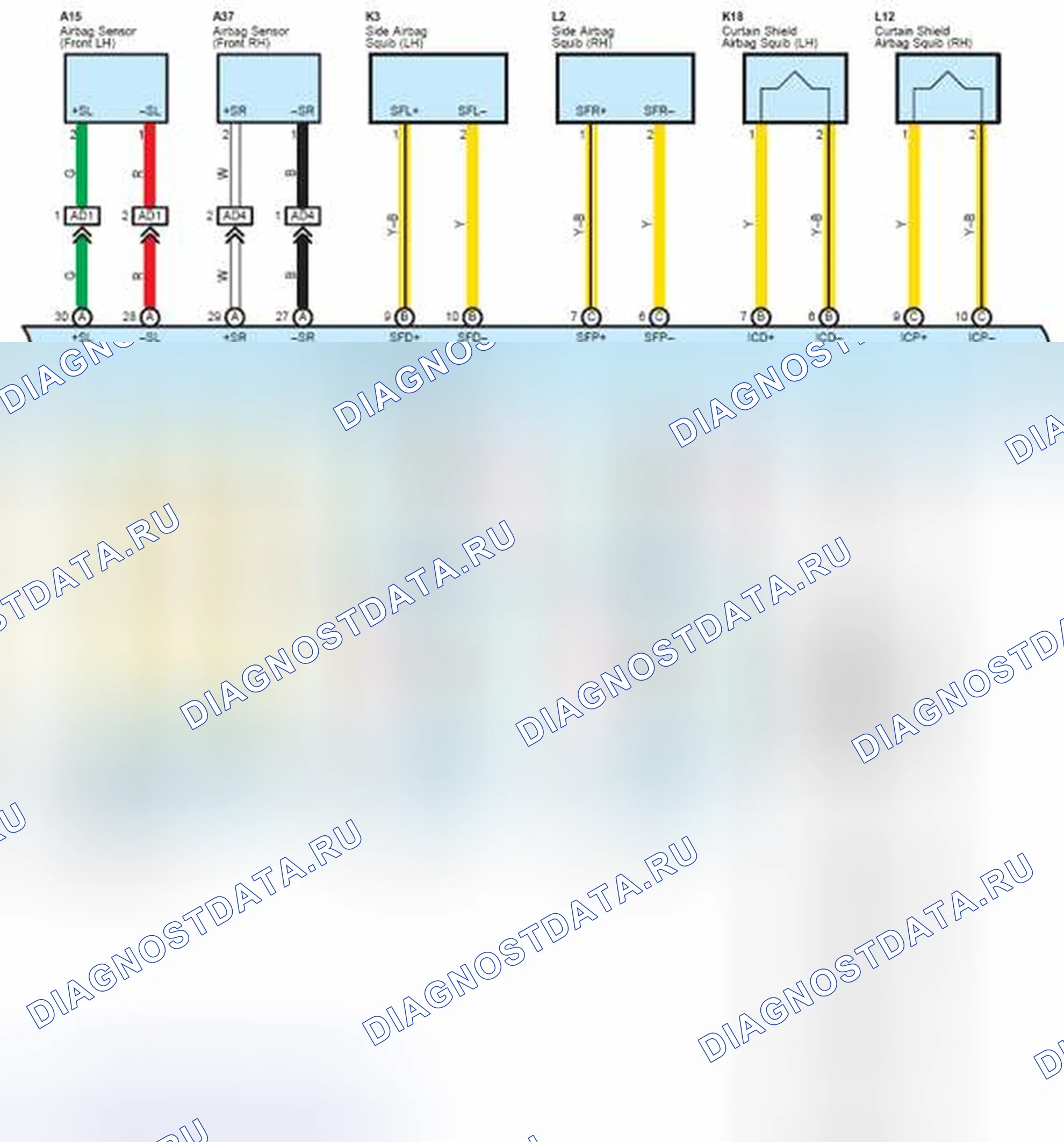 Рис. 189: Схема подключения SRS (2 из 4). Toyota Avalon XX30