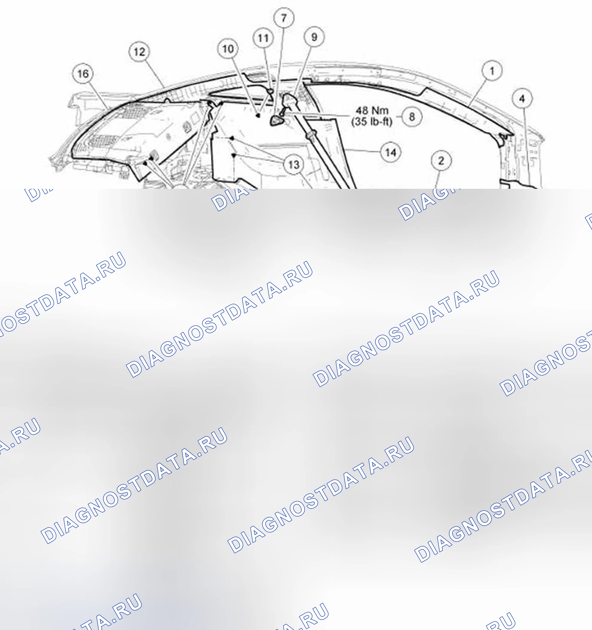 Рис. 5: Внутренняя отделка - покомпонентный вид. Ford Mustang V