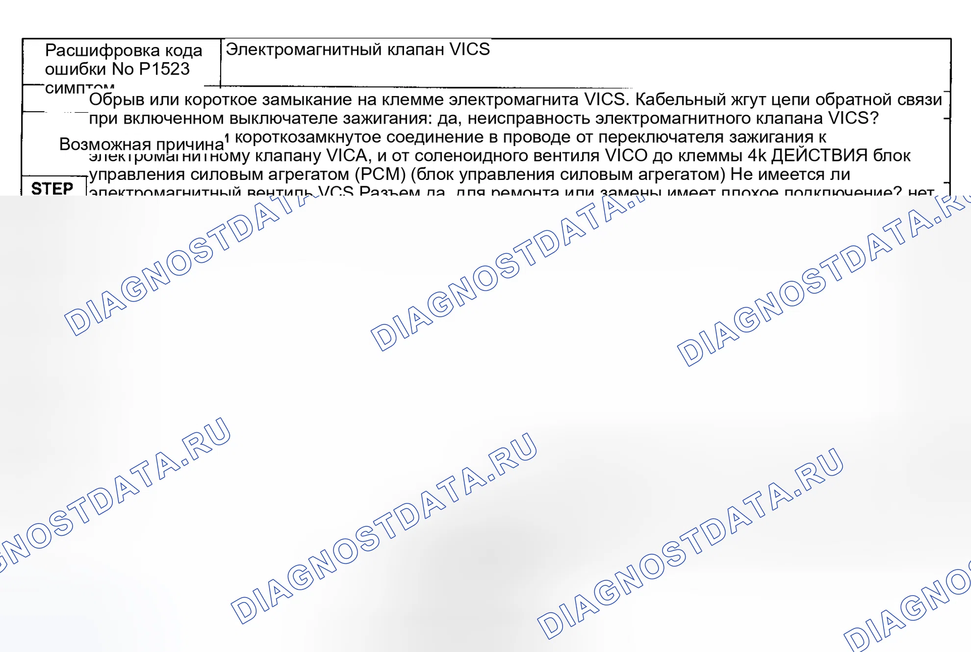 Рис. 88: расшифровка кода ошибки P1523: ЭЛЕКТРОМАГНИТНЫЙ КЛАПАН VICS. Mazda Protege BH