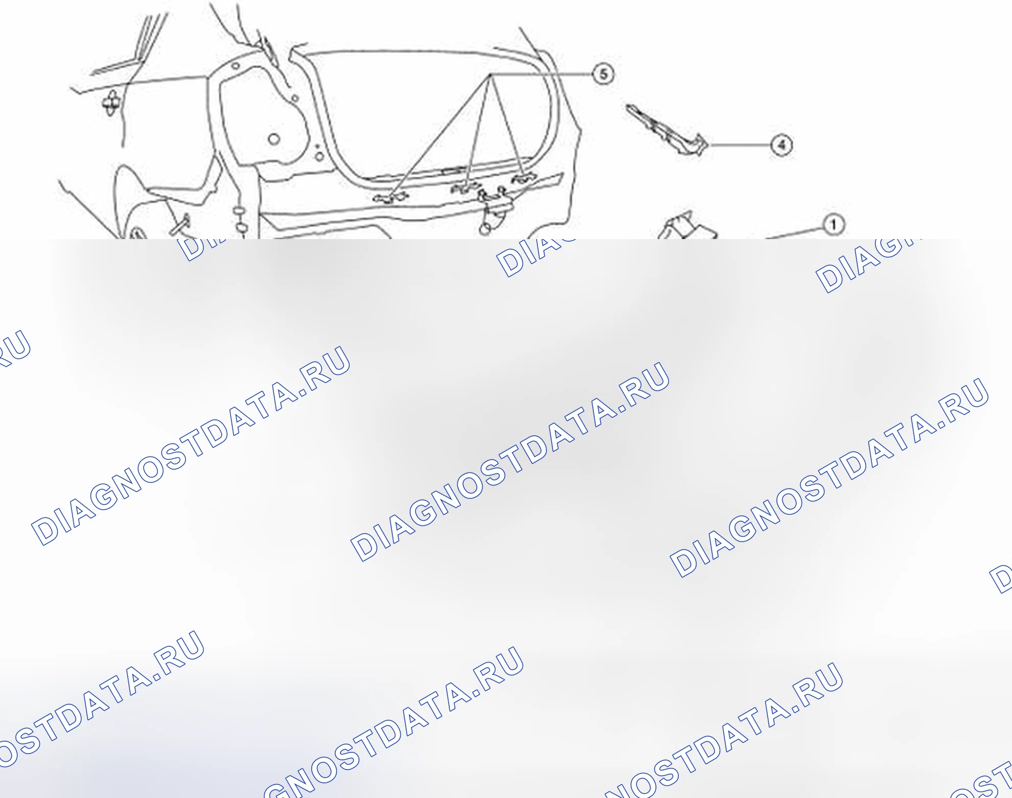 Рис. 9: Идентификация компонентов заднего бампера. Nissan Sentra B16