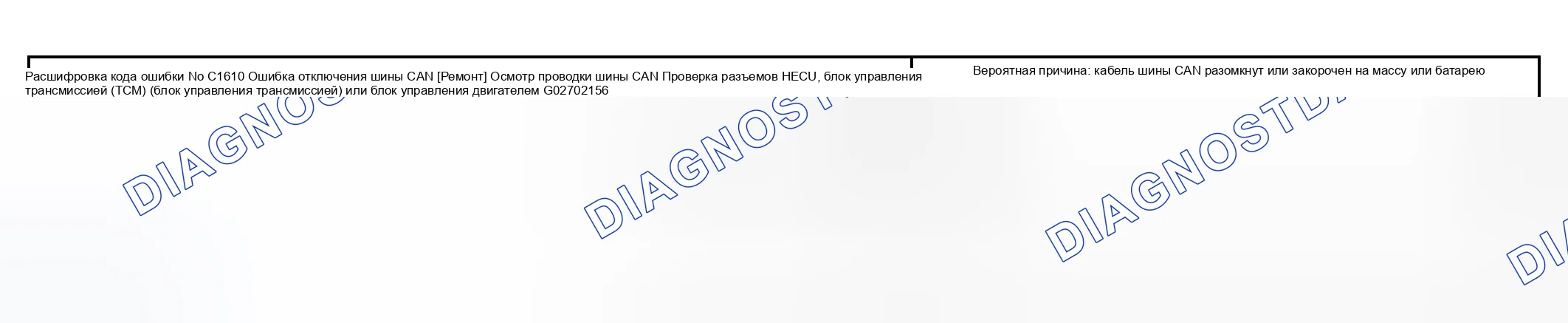 Рис. 30: расшифровка кода ошибки C1610: ошибка отключения шины CAN. Kia Magentis I