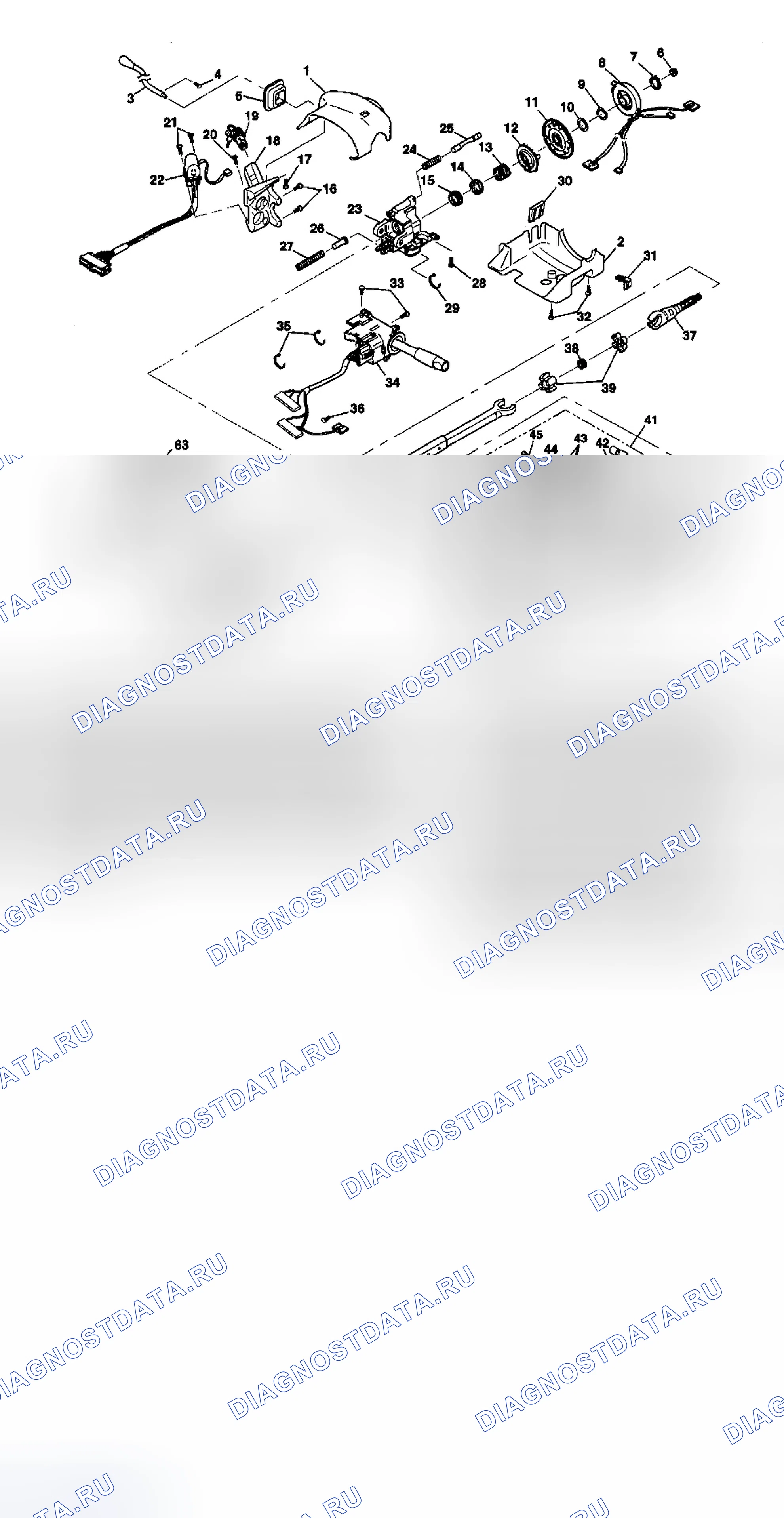 Рис. 2: Вид рулевой колонки в разобранном виде (сдвиг колонки). Buick Century VI