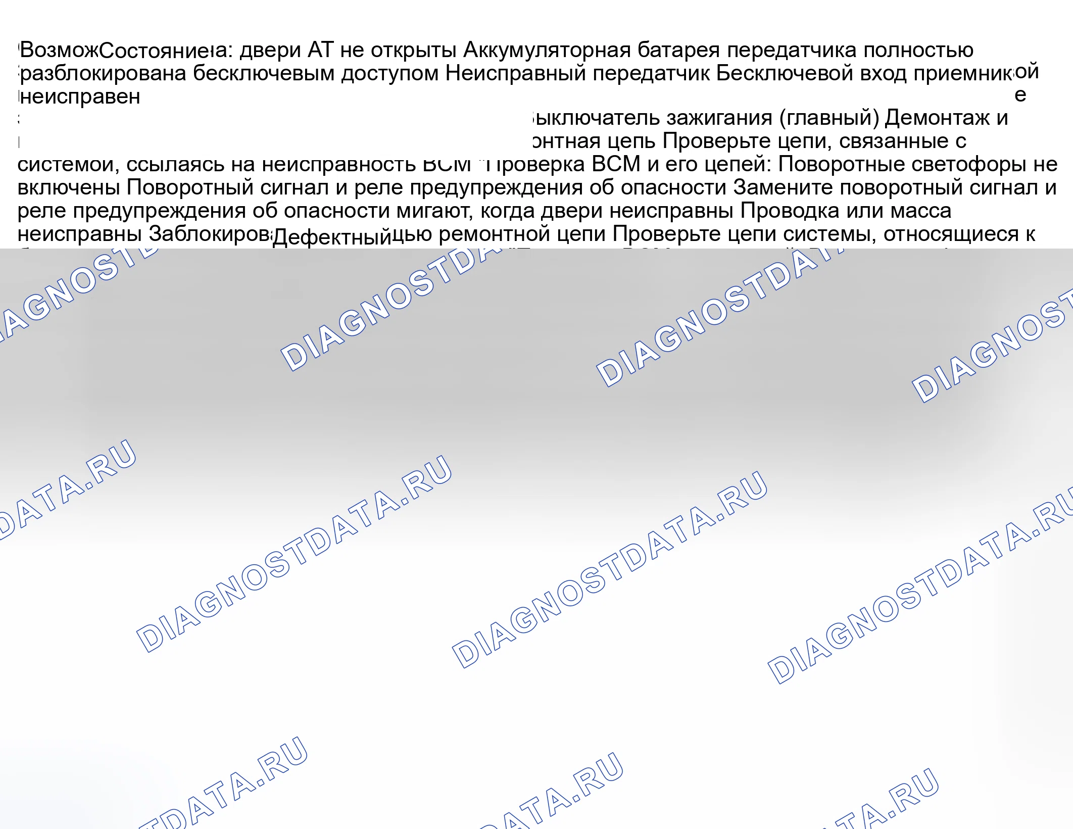 Рис. 5: ДИАГНОСТИКА СИМПТОМОВ СИСТЕМЫ БЕСКЛЮЧЕВОГО ДОСТУПА. Suzuki Grand Vitara I рестайлинг
