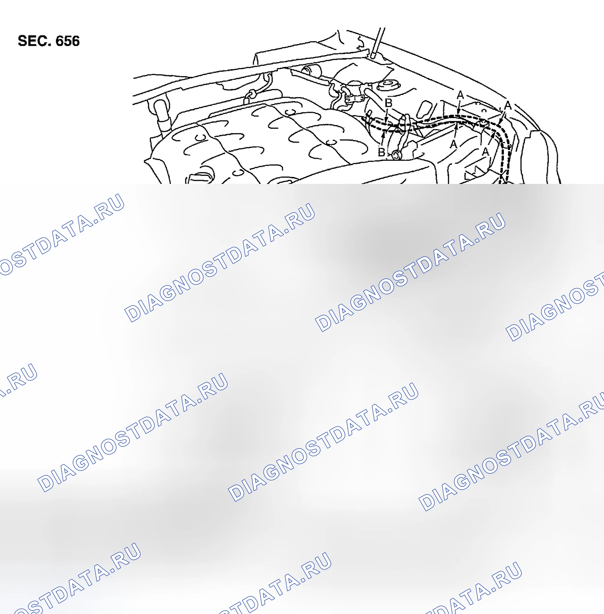 Рис. 5: Снятие и установка управления замком капота. Infiniti FX45 I
