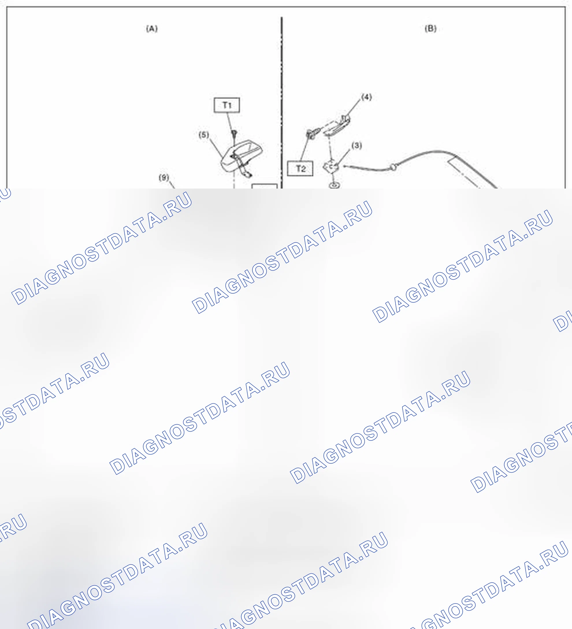 Рис. 55: ЗАМОК ПЕРЕДНЕГО КАПОТА И ДИСТАНЦИОННЫЕ ОТКРЫВАЮЩИЕ УСТРОЙСТВА. Subaru Outback BR рестайлинг