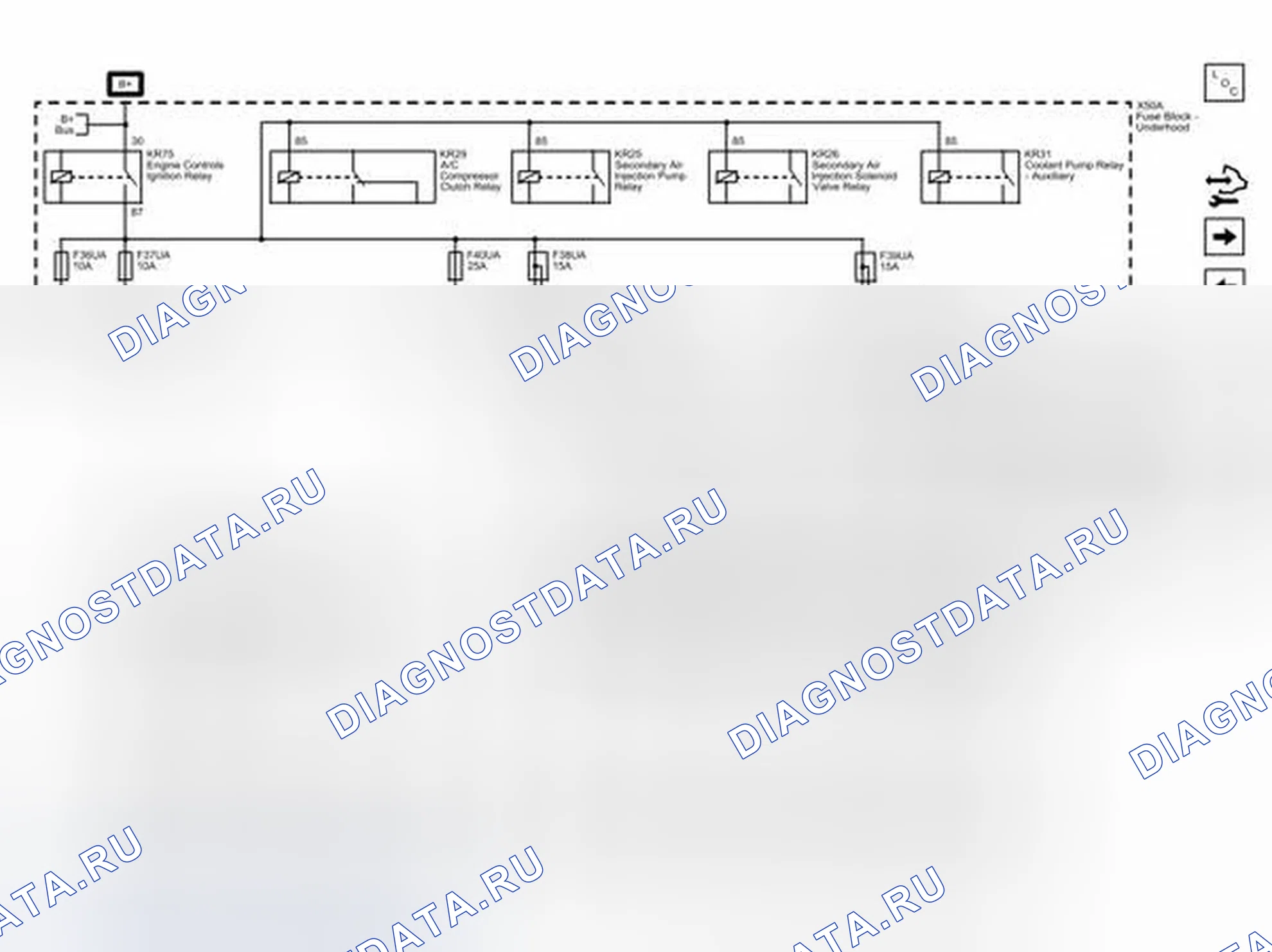 Рис. 99: Предохранители F36UA, F37UA, F38UA, F39UA и F40UA. Cadillac ATS I