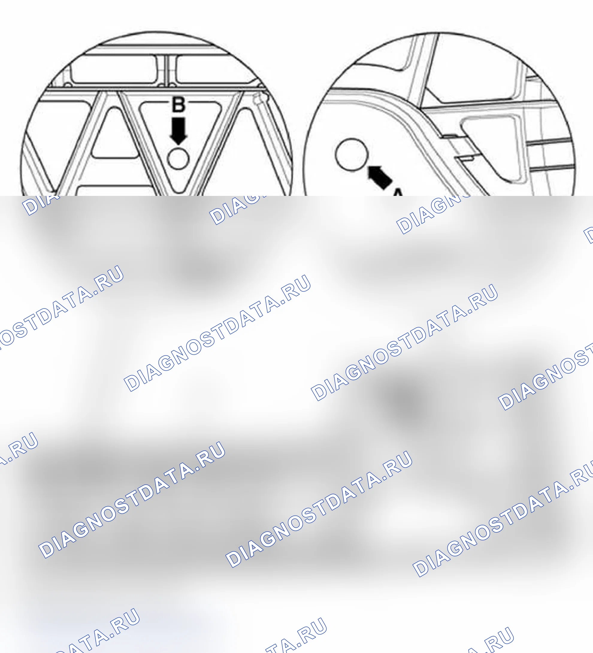 Рис. 9: Центрирующие отверстия для бокового удара. Audi A4 B6
