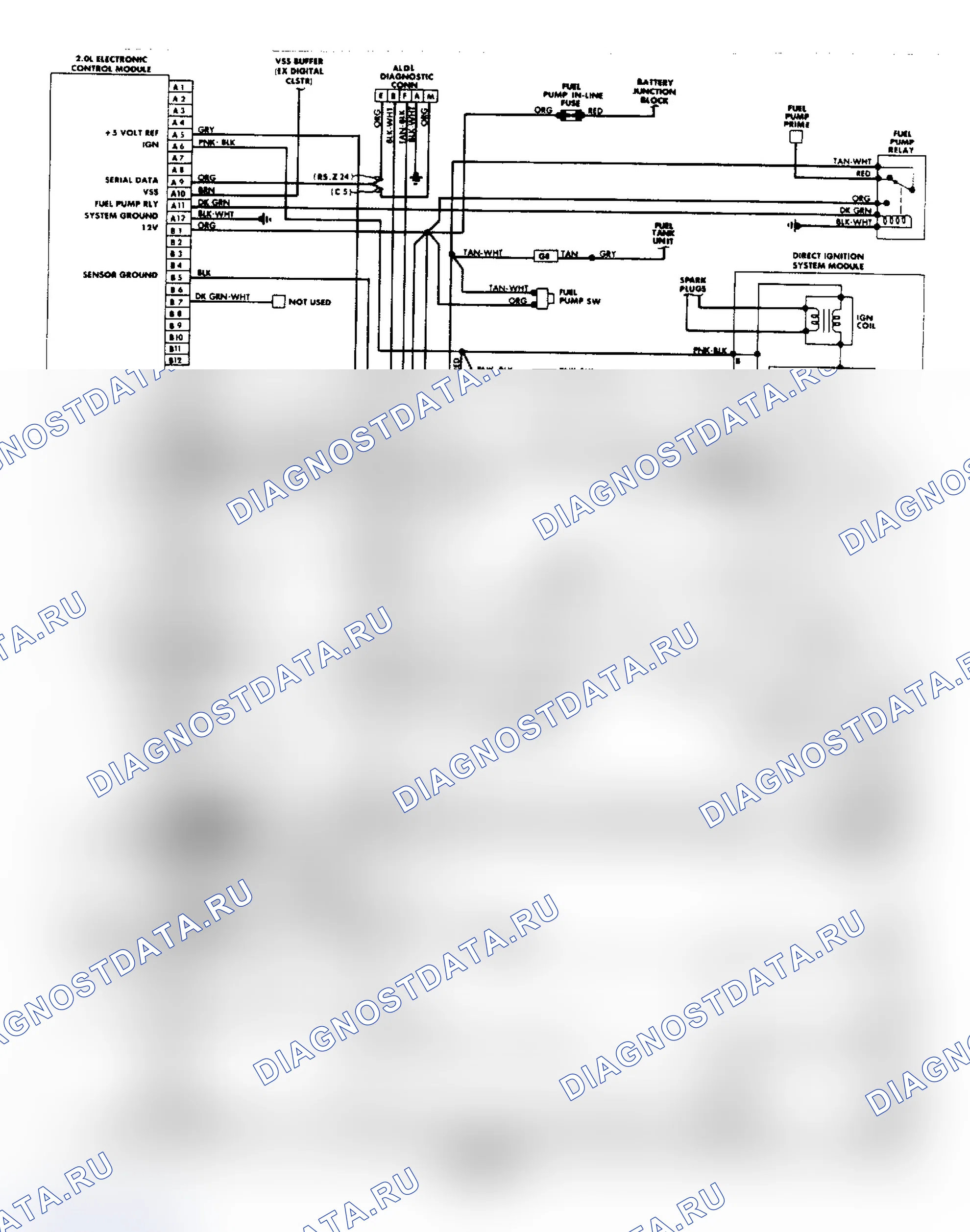Рис. 38: Схема подключения дроссельной заслонки OHV (VIN K) 2.0L. Oldsmobile Cutlass Ciera I
